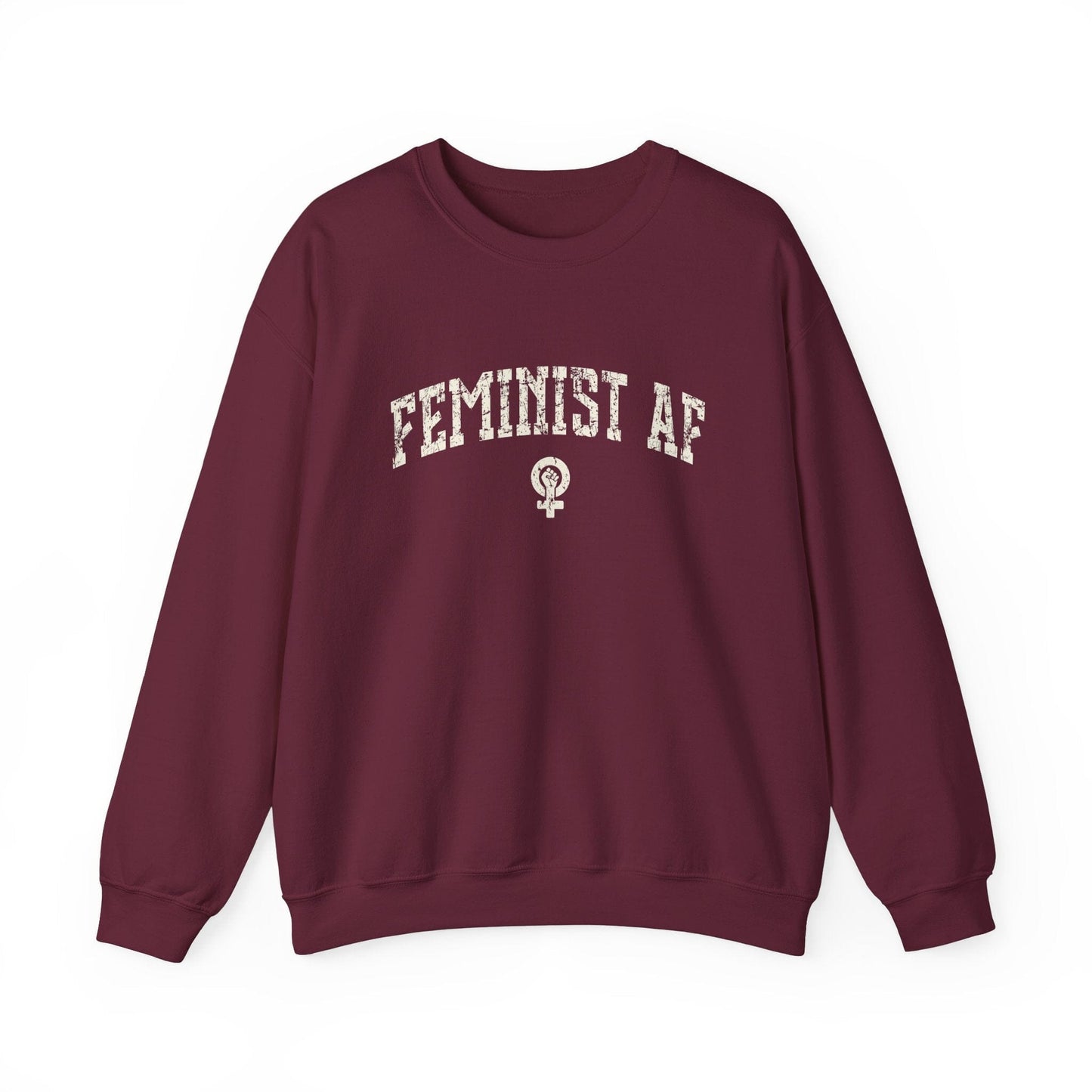 Feminist AF Sweatshirt, Womens Rights Shirts Female Empowerment Crewneck Sweatshirt Printify Maroon S
