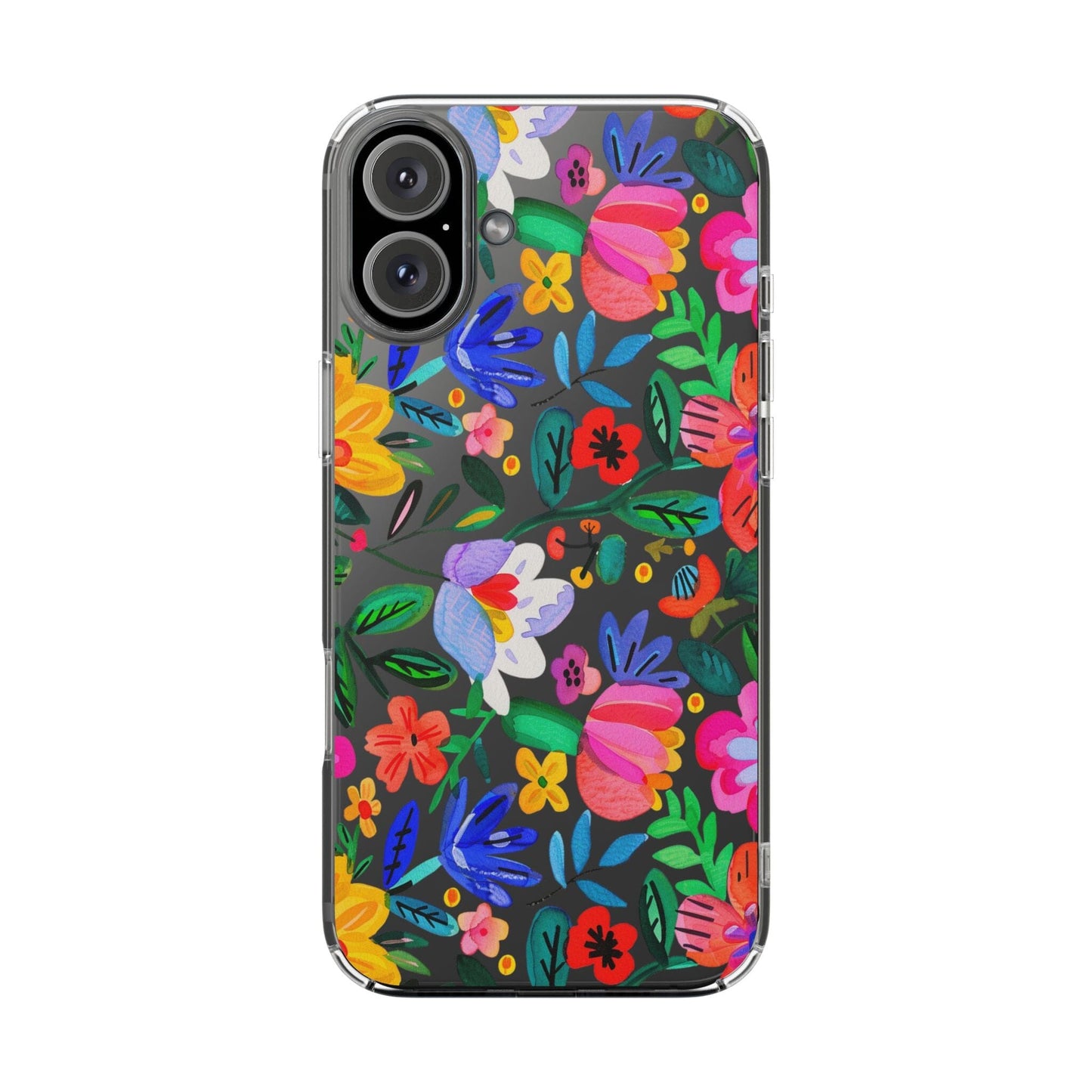 Folk Art Flowers Clear Phone Cases • Summer Floral Phone Case Designed to fit most iPhone and Samsung Phones Phone Case Printify iPhone 16 Plus Without gift packaging