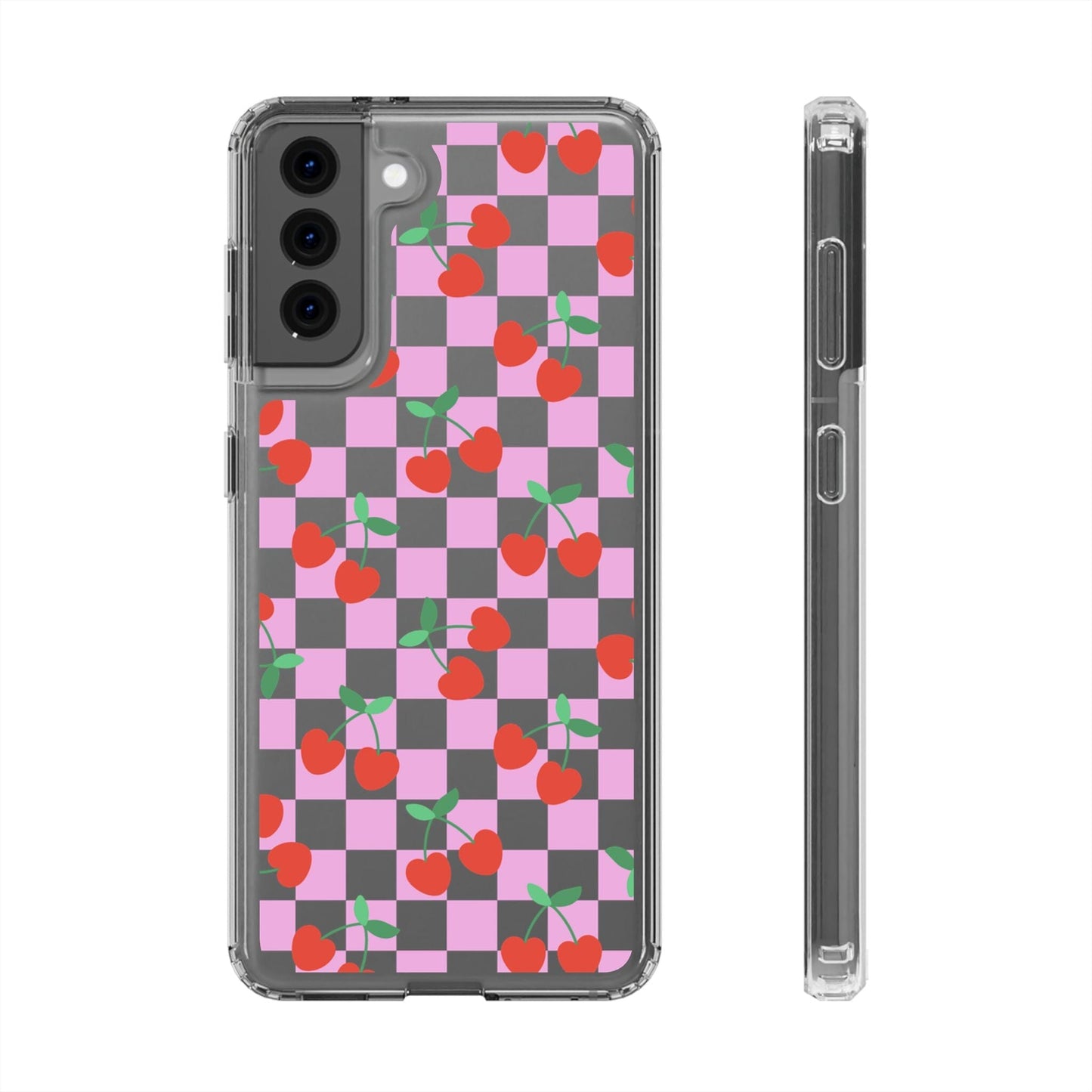 iPhone 16 Clear Case, Pink Checkered Cherry Phone Case • y2K Aesthetic Phone Cases Designed to fit most iPhone and Samsung Models Phone Case Printify Samsung Galaxy S21 Without gift packaging