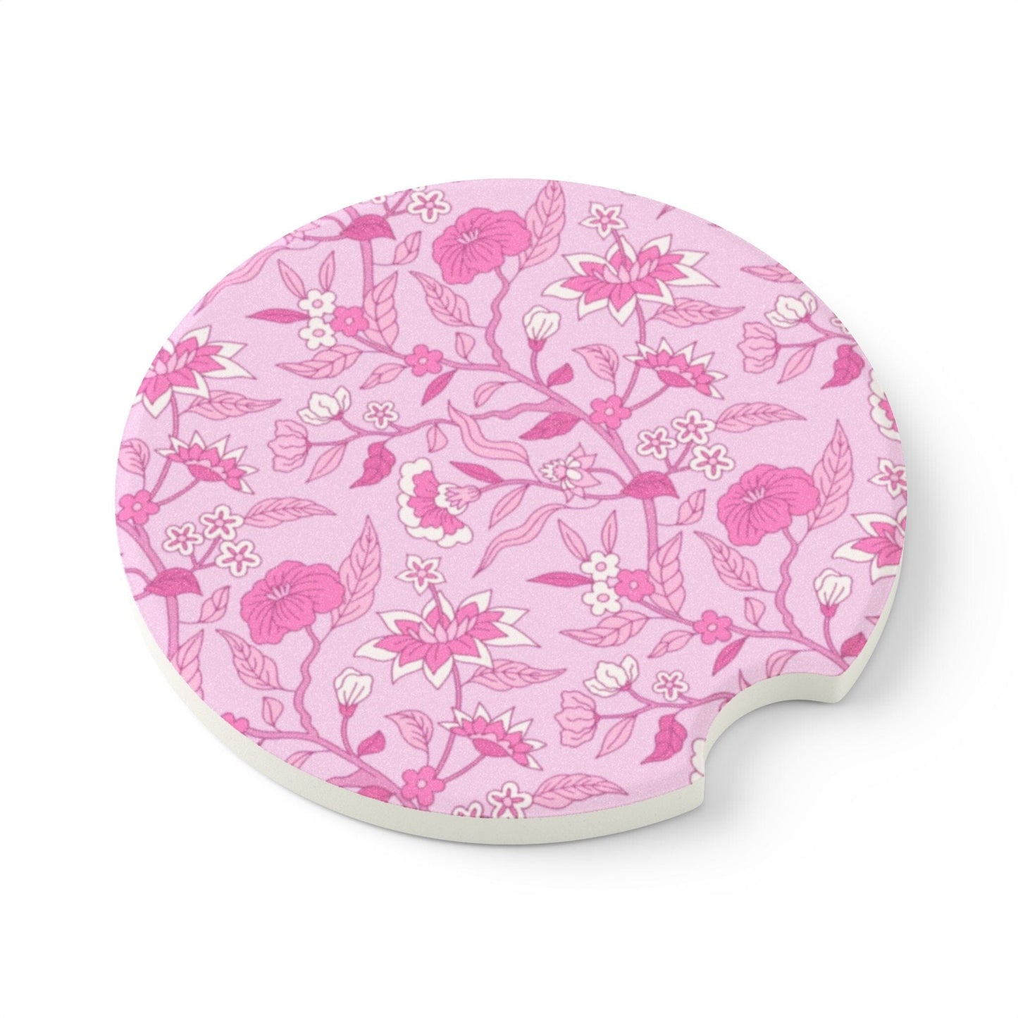 Preppy Pink Toile Car Coaster, Floral Drink Cup Holder Coaster • Cute Car Accessories Home Decor Printify 2.6'' × 2.6" 1pc