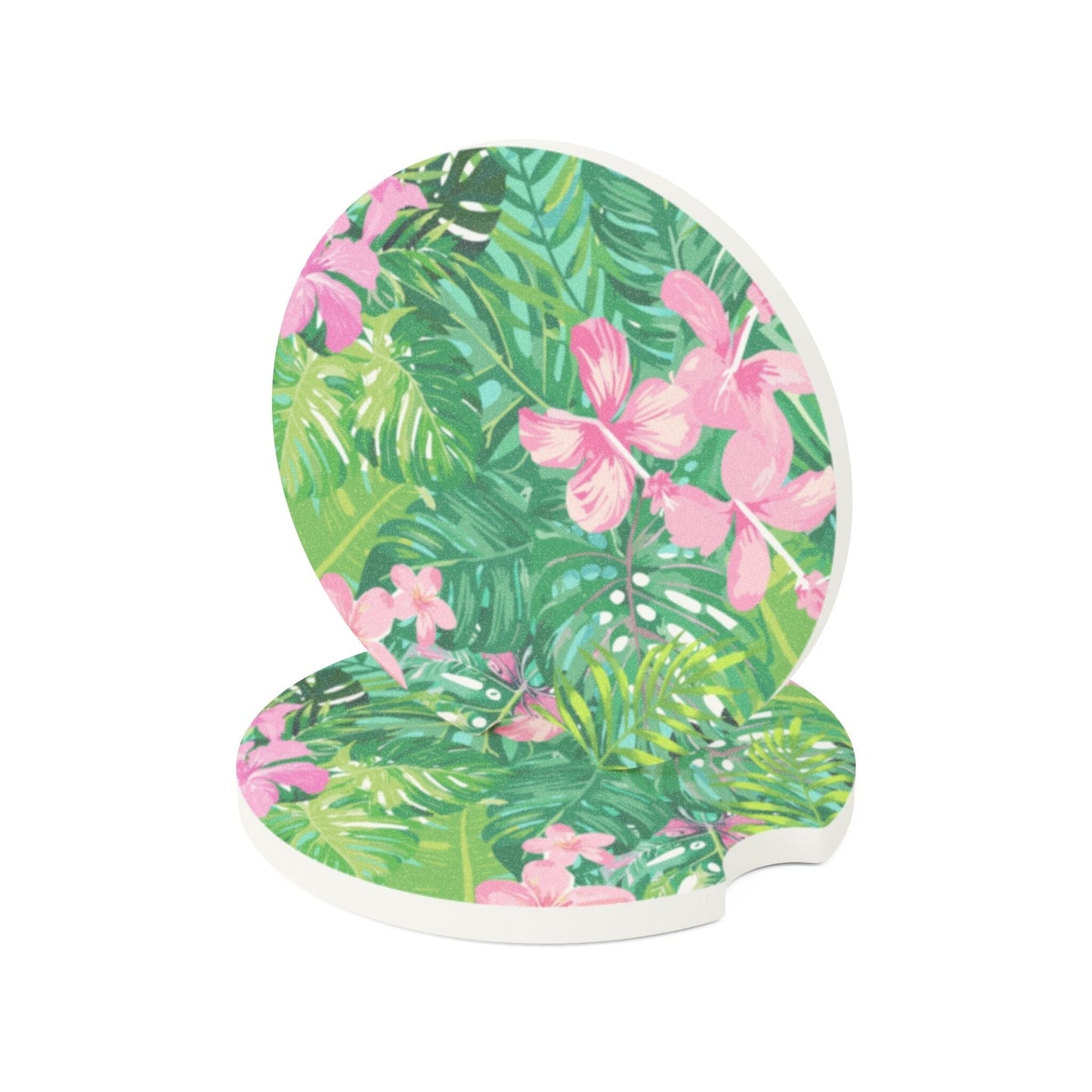Tropical Car Coaster, Pink Floral Cup Holder Coaster • Cute Car Accessories Home Decor Printify 2.6'' × 2.6" 2pcs