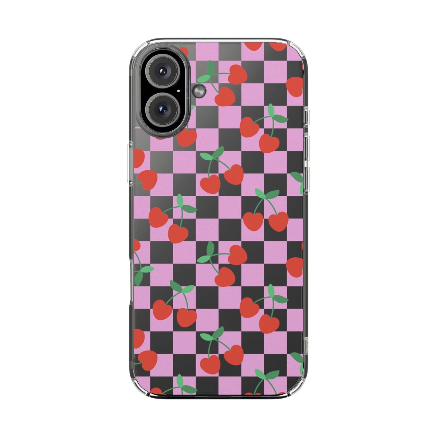 iPhone 16 Clear Case, Pink Checkered Cherry Phone Case • y2K Aesthetic Phone Cases Designed to fit most iPhone and Samsung Models Phone Case Printify iPhone 16 Plus Without gift packaging