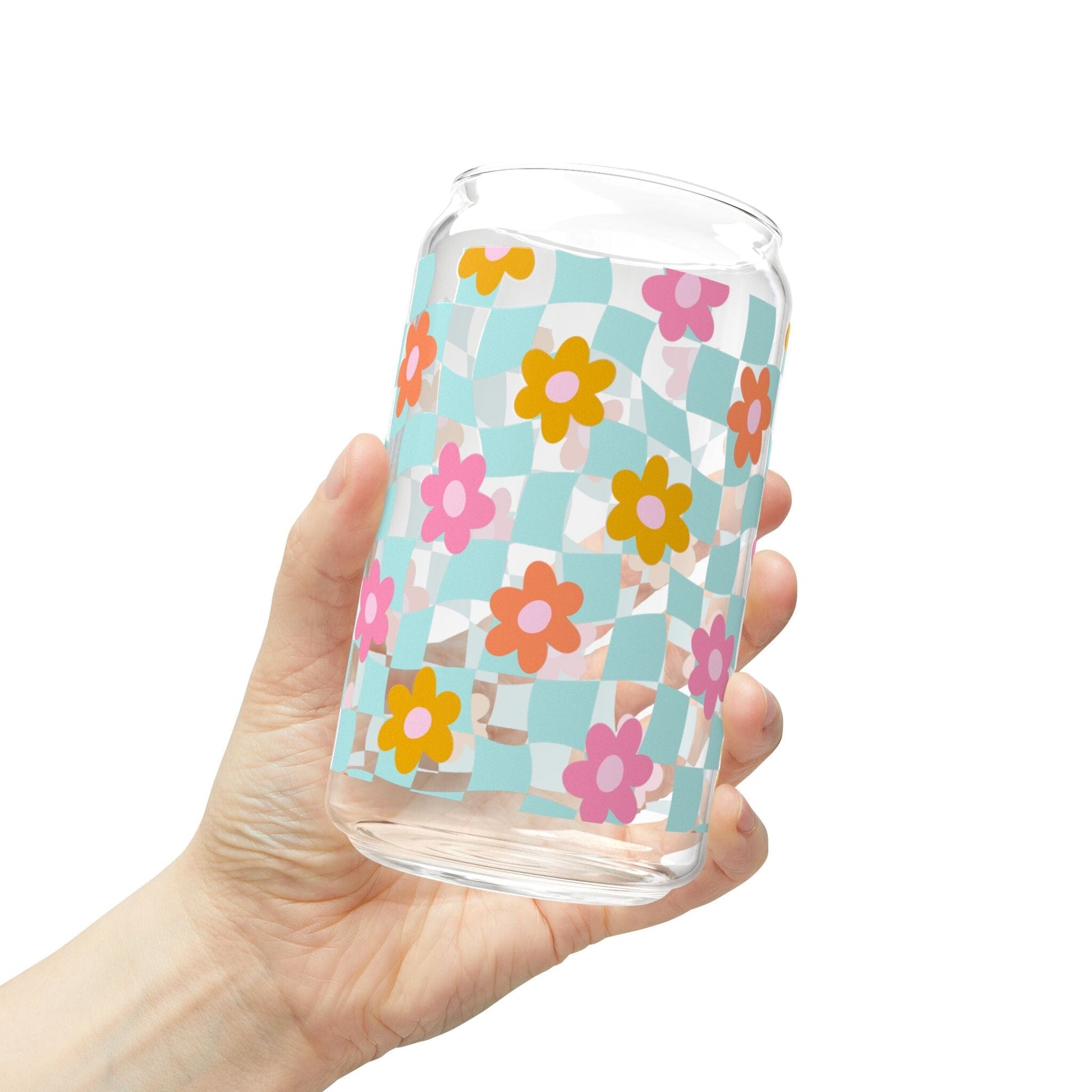 Coconut Girl Blue Checkered Daisy Sipper Cup • Cute Summer Iced Coffee Cup Mug Printify