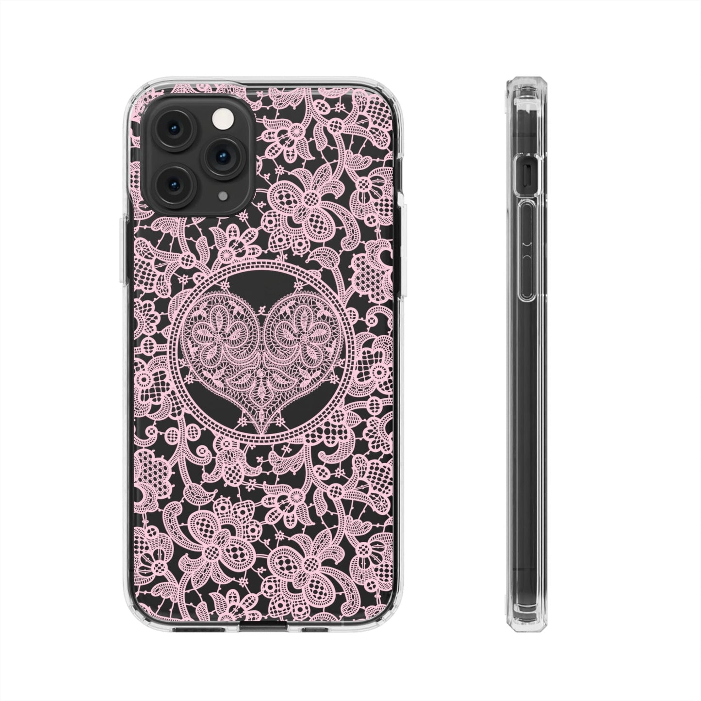 Pink Lace Coquette Phone Case • Clear Phone Case Designed to fit most iPhone and Samsung Phones Phone Case Printify iPhone 11 Pro Without gift packaging