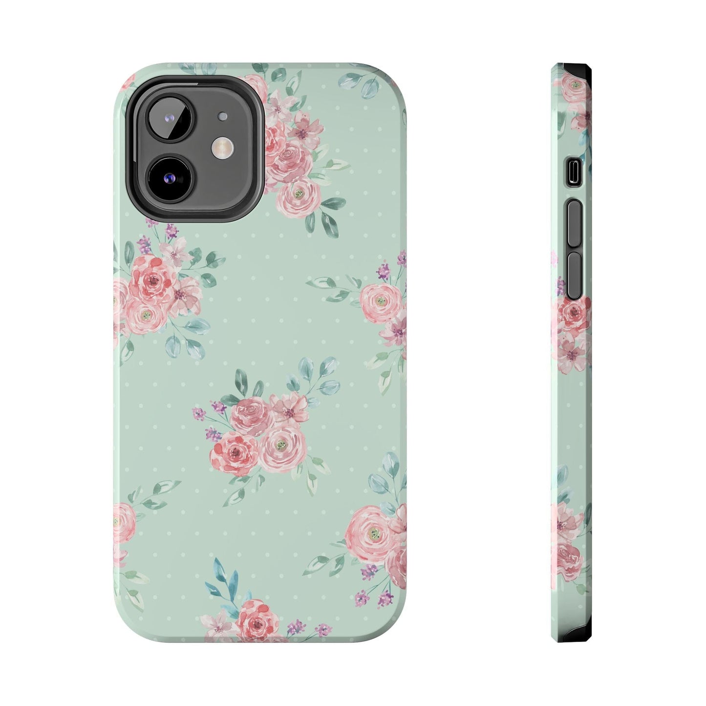 Green Floral Phone Case, Summer Flower Phonecases, Coquette Aesthetic iPhone Case for 15 14 13 12 Cell Phone Covers Phone Case Printify iPhone 12