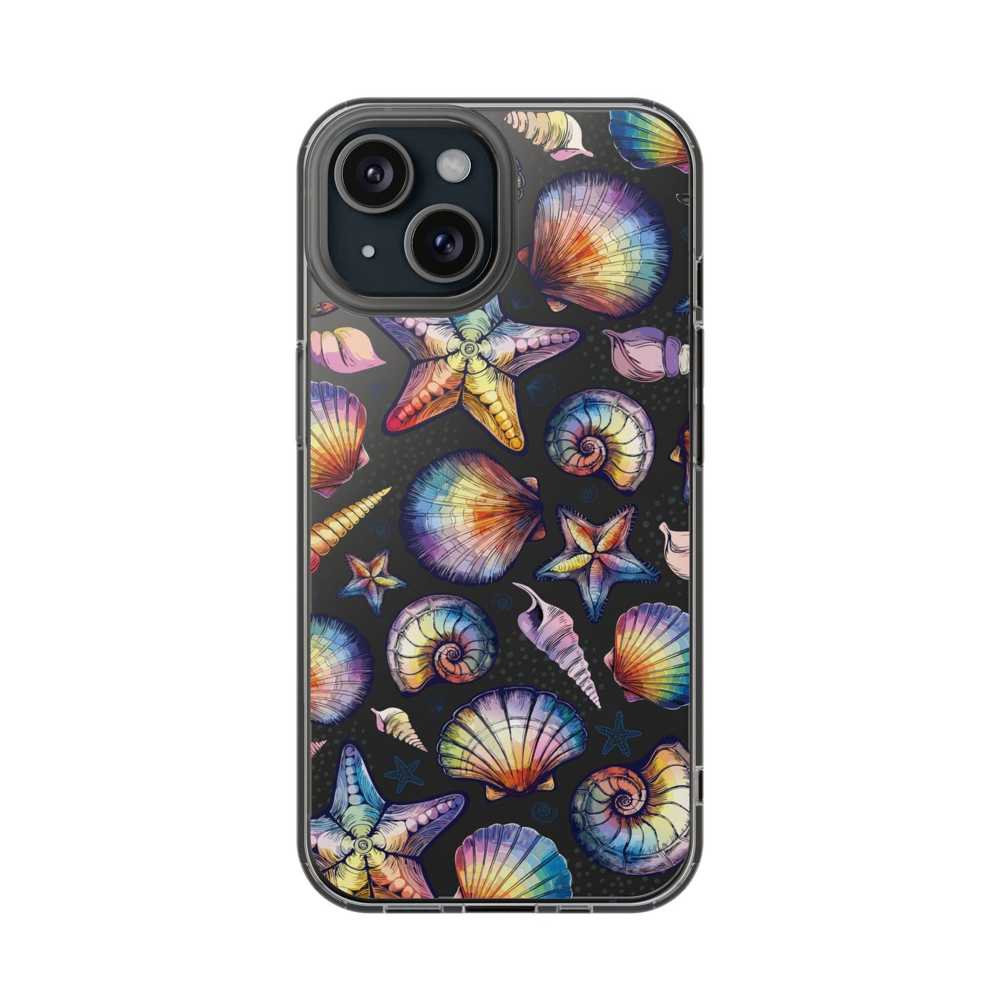 Rainbow Seashell Clear Phone Cases • Designed to fit most iPhone and Samsung Phones Phone Case Printify iPhone 15 Without gift packaging