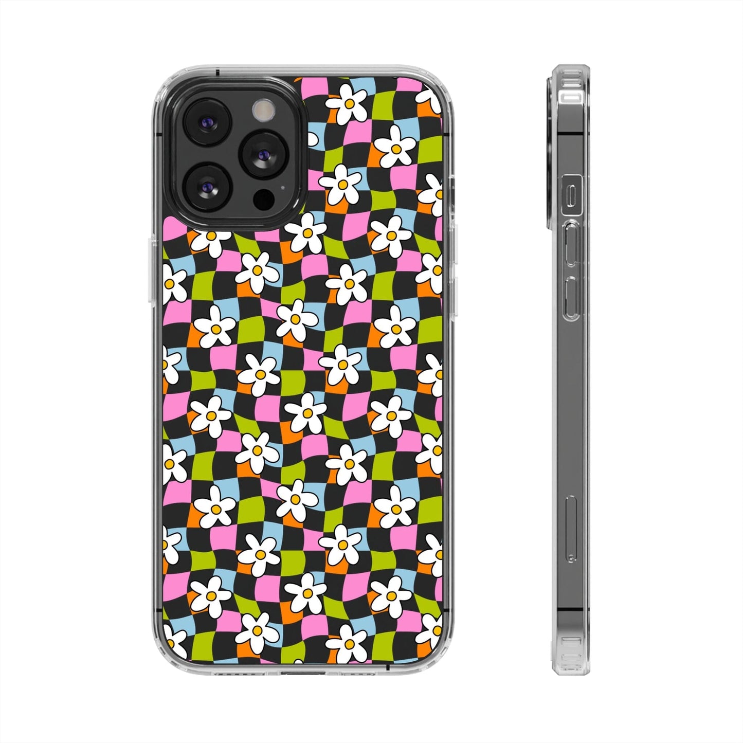 Trendy y2k Aesthetic iPhone Cases, Clear Phone Case • Checkered Daisy Phone Case Designed to fit most iPhone and Samsung Models Phone Case Printify iPhone 12 Pro Max Without gift packaging
