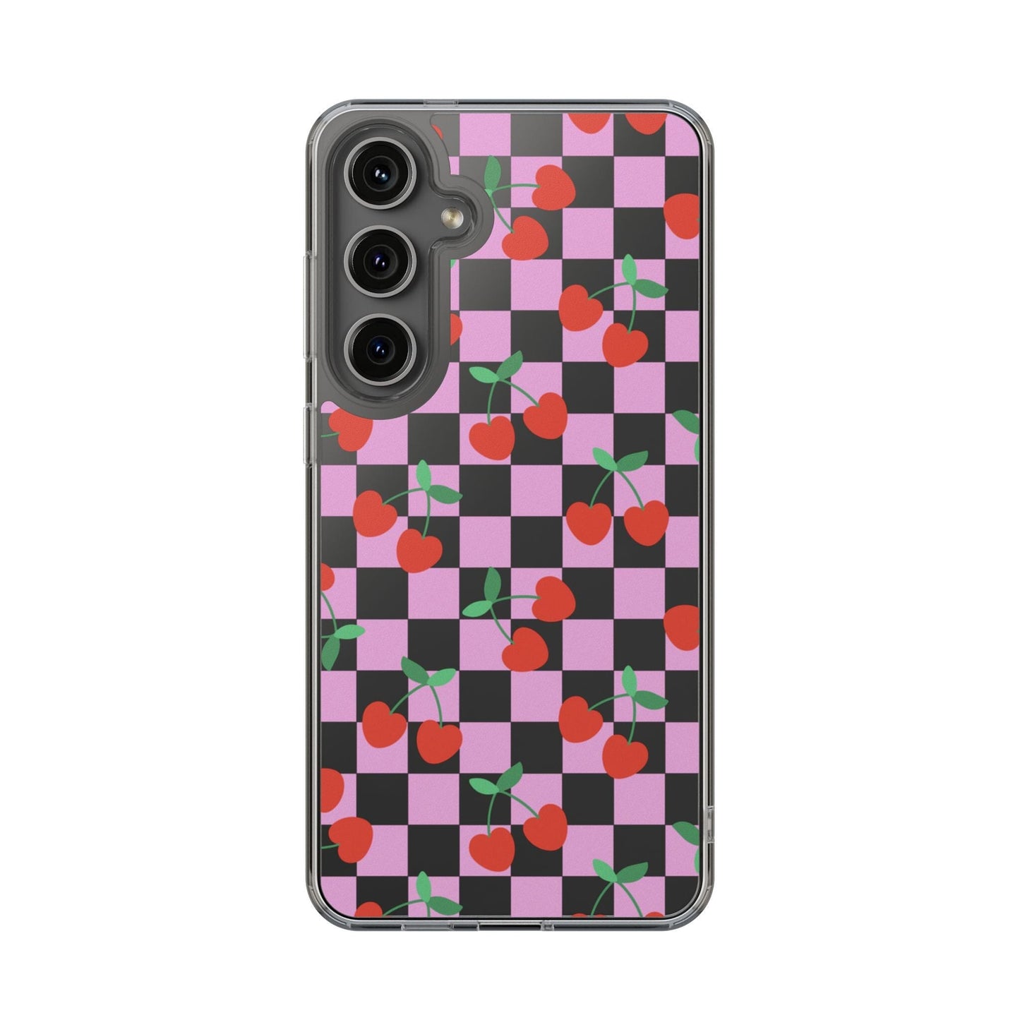 iPhone 16 Clear Case, Pink Checkered Cherry Phone Case • y2K Aesthetic Phone Cases Designed to fit most iPhone and Samsung Models Phone Case Printify Samsung Galaxy S24 Plus Without gift packaging