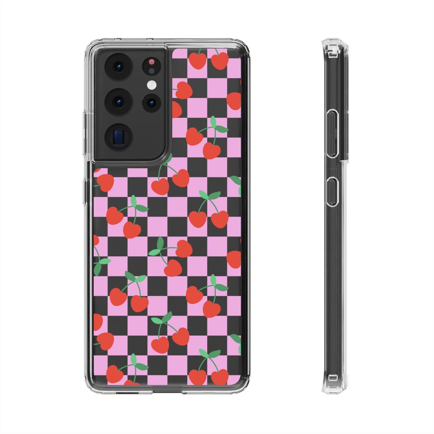 iPhone 16 Clear Case, Pink Checkered Cherry Phone Case • y2K Aesthetic Phone Cases Designed to fit most iPhone and Samsung Models Phone Case Printify Samsung Galaxy S21 Ultra Without gift packaging