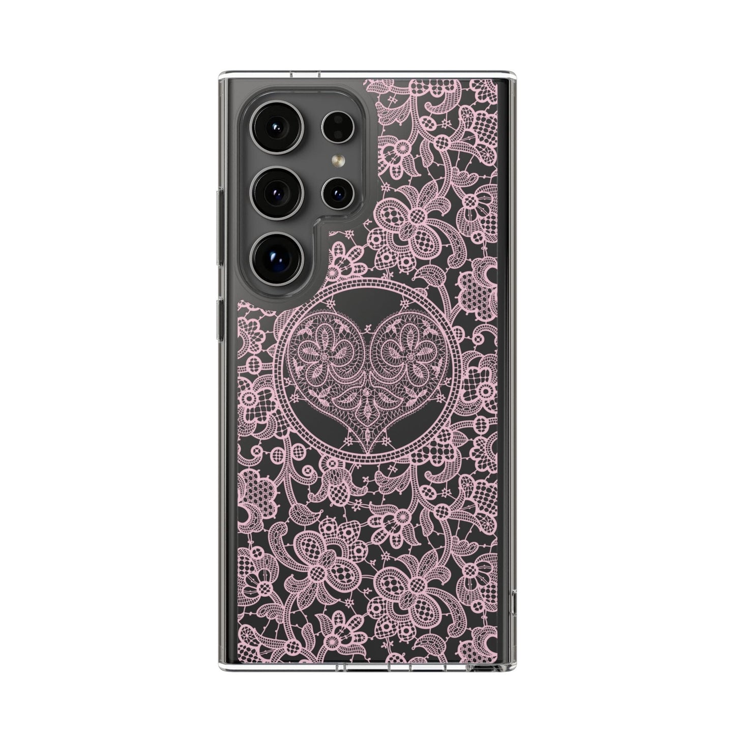 Pink Lace Coquette Phone Case • Clear Phone Case Designed to fit most iPhone and Samsung Phones Phone Case Printify Samsung Galaxy S24 Ultra Without gift packaging