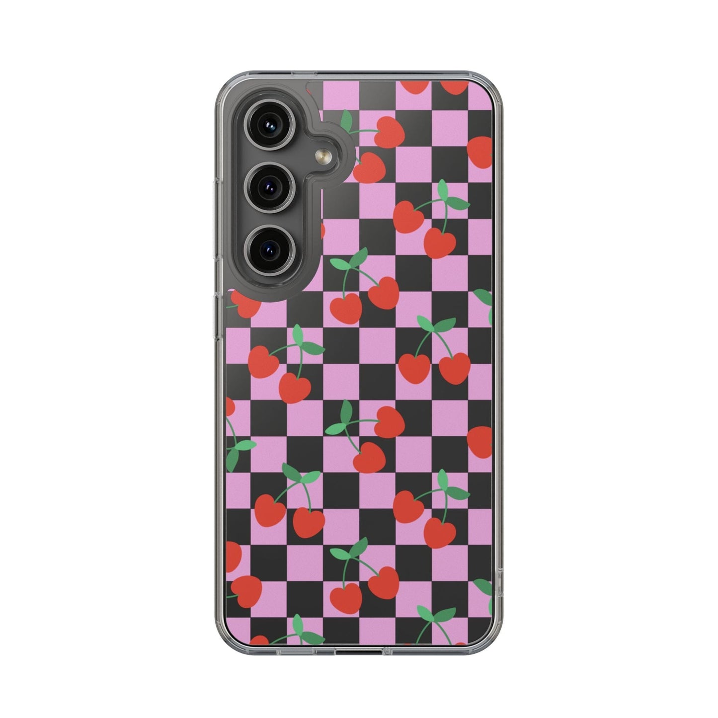 iPhone 16 Clear Case, Pink Checkered Cherry Phone Case • y2K Aesthetic Phone Cases Designed to fit most iPhone and Samsung Models Phone Case Printify Samsung Galaxy S24 Without gift packaging