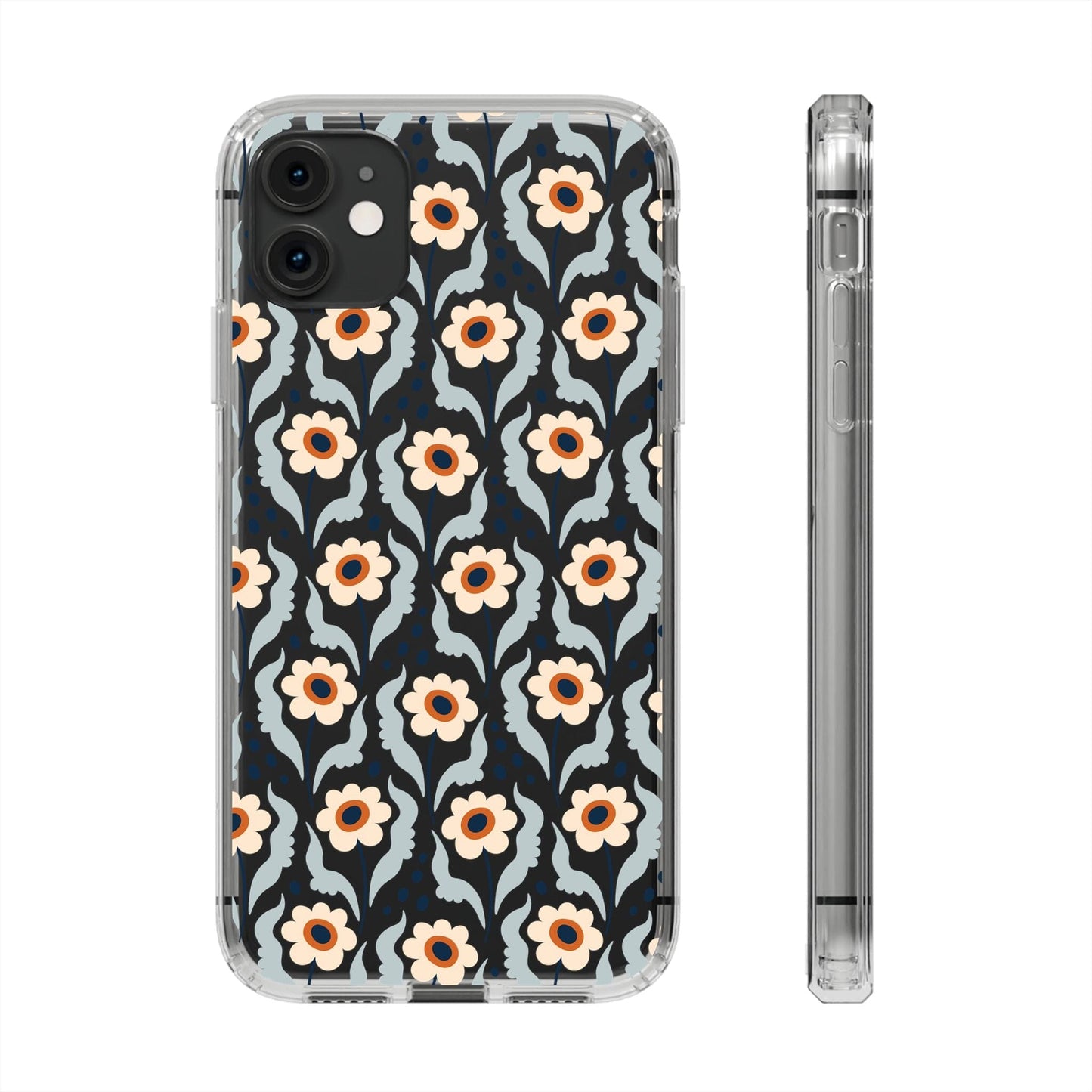 Retro Daisies Clear Phone Case • Designed to fit Most iPhone and Samsung Phones Phone Case Printify iPhone 11 Without gift packaging