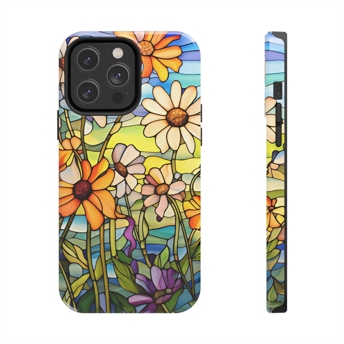 Stained Glass Daisies Impact Resistant Phone Case • Designed to fit most iPhone and Samsung Models Phone Case Printify iPhone 14 Pro Max