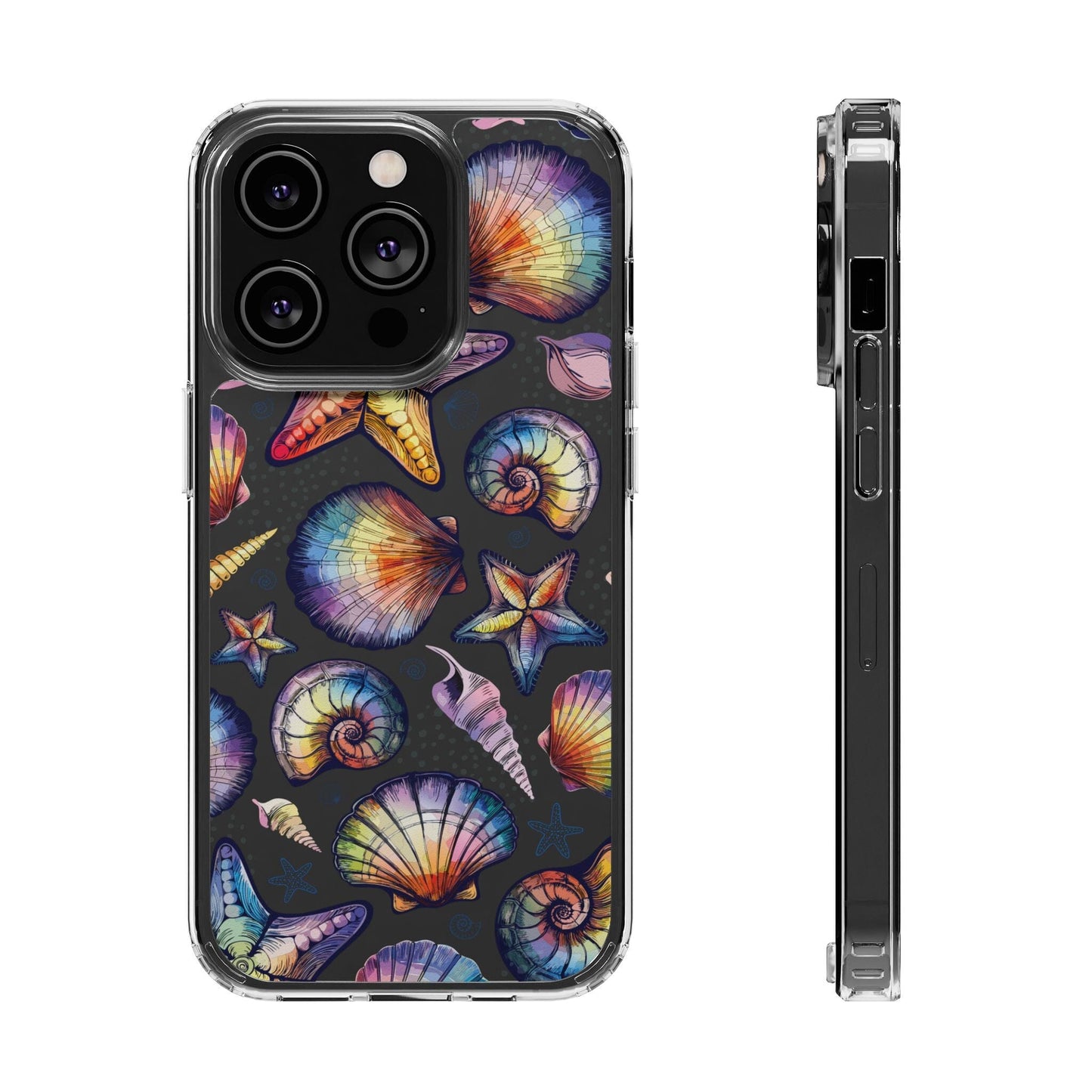 Rainbow Seashell Clear Phone Cases • Designed to fit most iPhone and Samsung Phones Phone Case Printify iPhone 14 Pro Without gift packaging