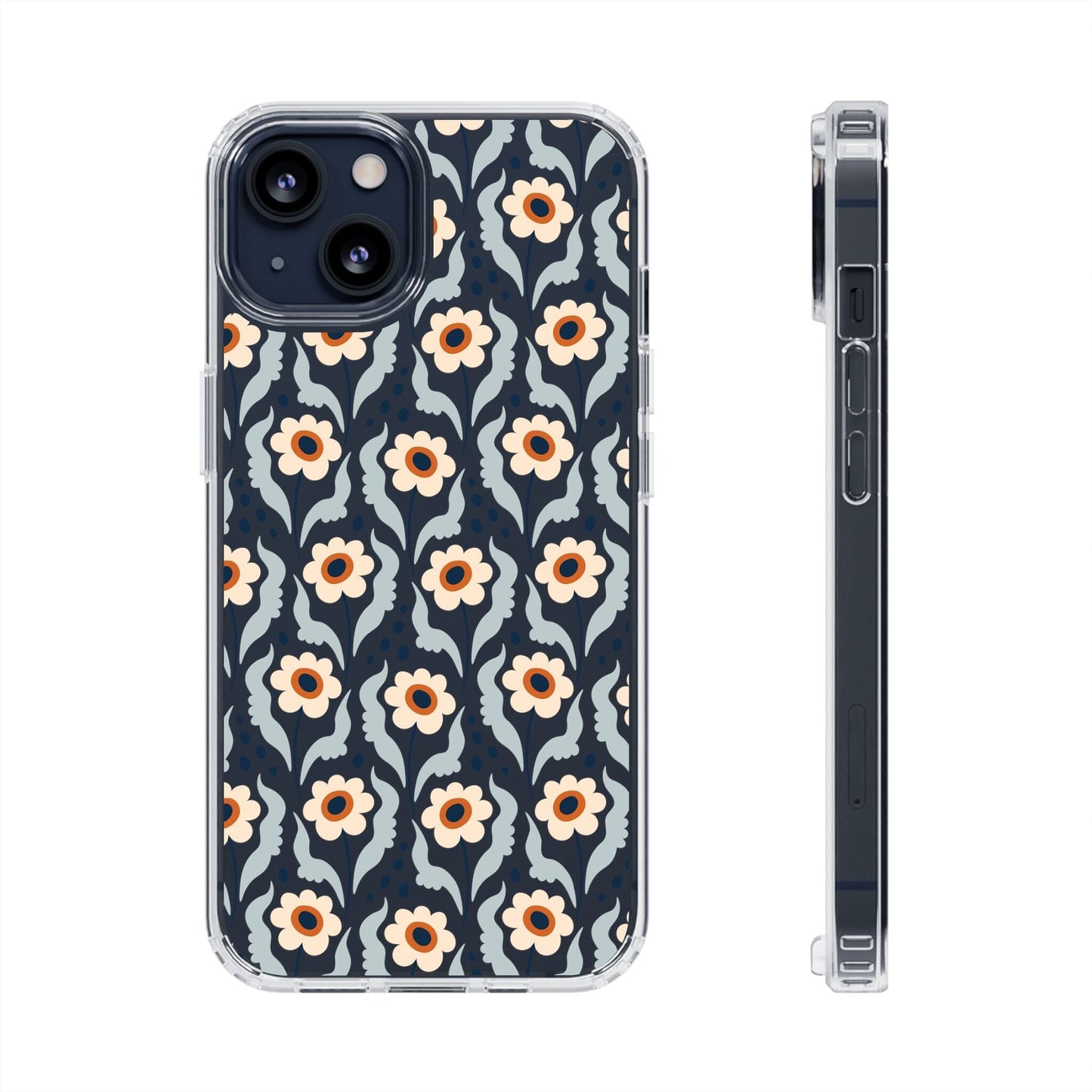 Retro Daisies Clear Phone Case • Designed to fit Most iPhone and Samsung Phones Phone Case Printify iPhone 13 Without gift packaging
