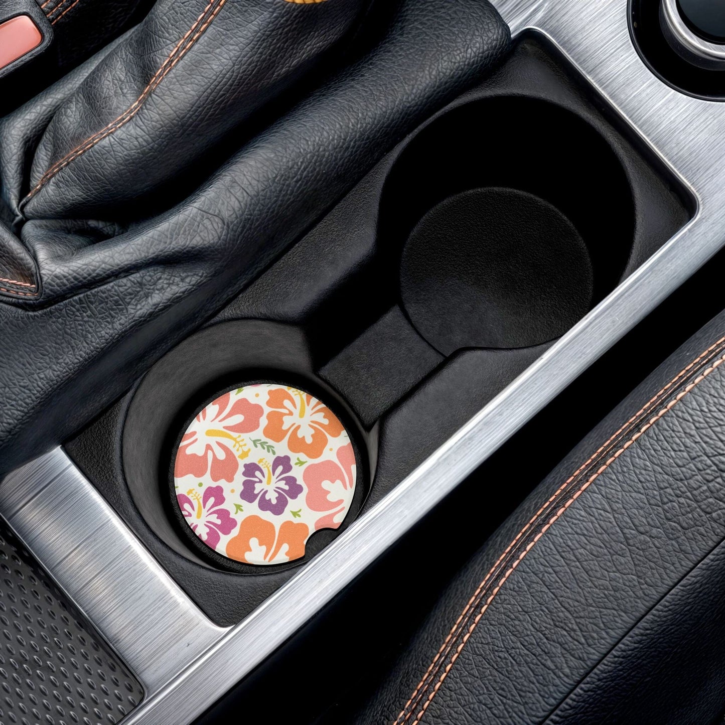 Tropical Floral Car Coaster, Hibiscus Flower Drink Cup Holder Coaster• Cute Car Accessories Home Decor Printify
