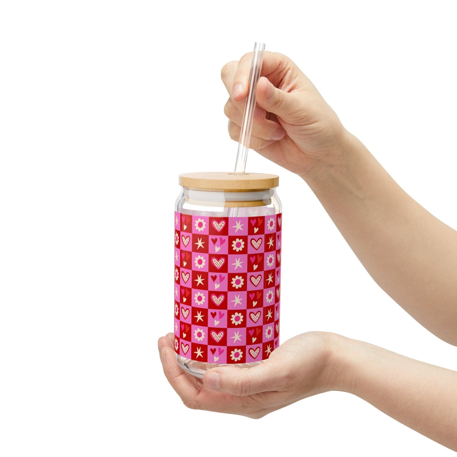 Coquette Hearts & Flowers Sipper Cup, Iced Coffee Cup with Lid Mug Printify