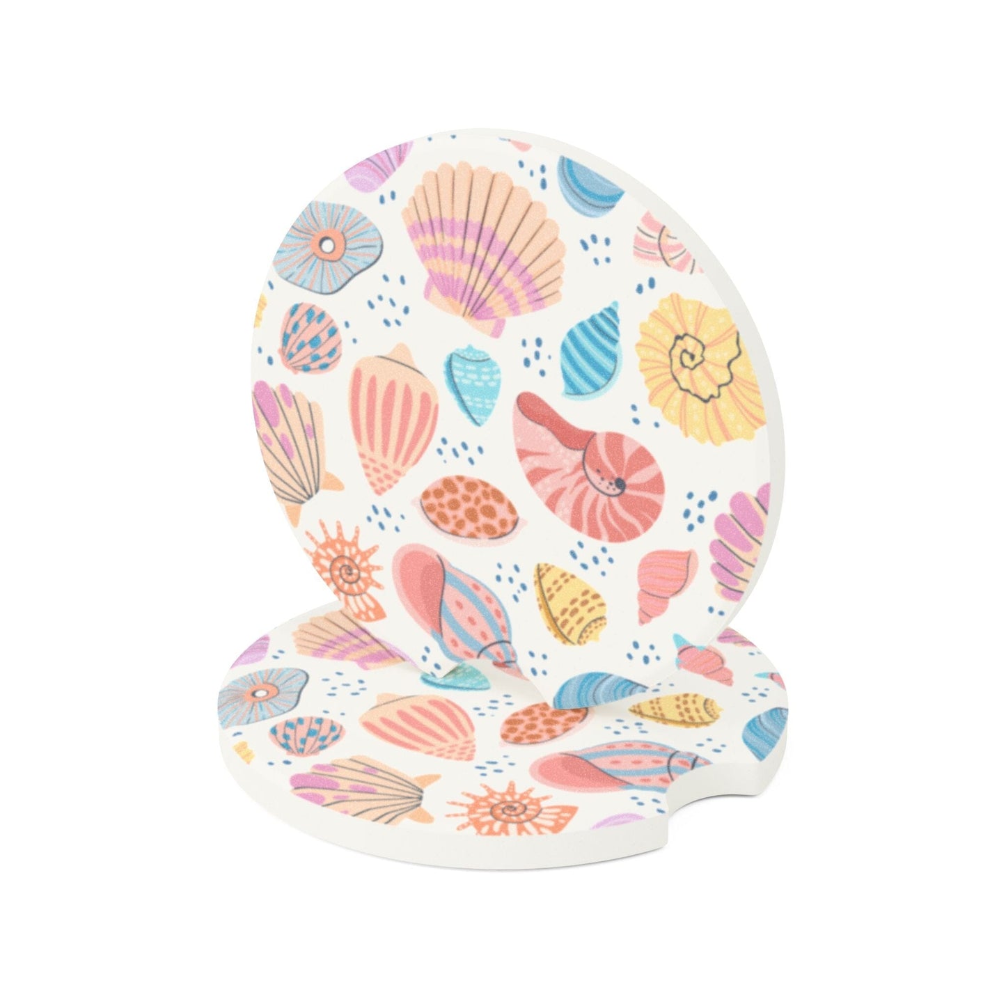 Beach-Inspired Car Coaster, Seashell Drink Cup Protection • Cute Car Accessories Home Decor Printify 2.6'' × 2.6" 2pcs