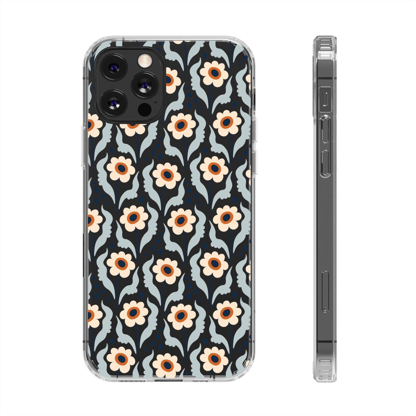 Retro Daisies Clear Phone Case • Designed to fit Most iPhone and Samsung Phones Phone Case Printify iPhone 12 Pro Without gift packaging