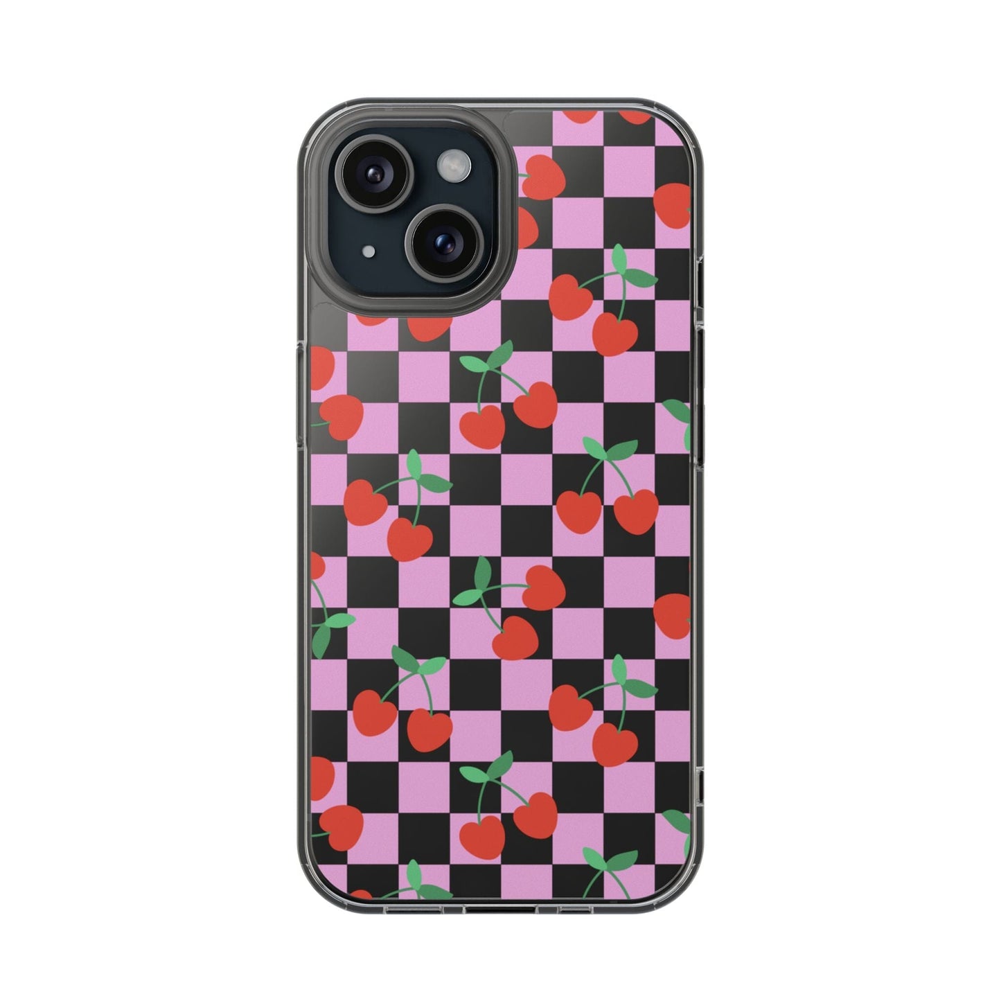 iPhone 16 Clear Case, Pink Checkered Cherry Phone Case • y2K Aesthetic Phone Cases Designed to fit most iPhone and Samsung Models Phone Case Printify iPhone 15 Without gift packaging