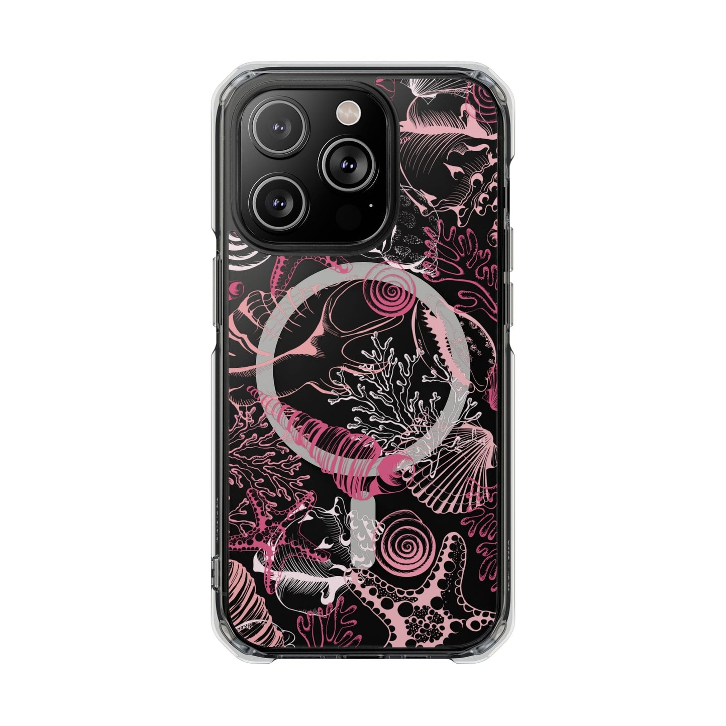 MagSafe® Compatable Clear Phone Case • Pink Seashells Summer Phone Case Designed to fit iPhone 14-16 Models Phone Case Printify iPhone 14 Pro