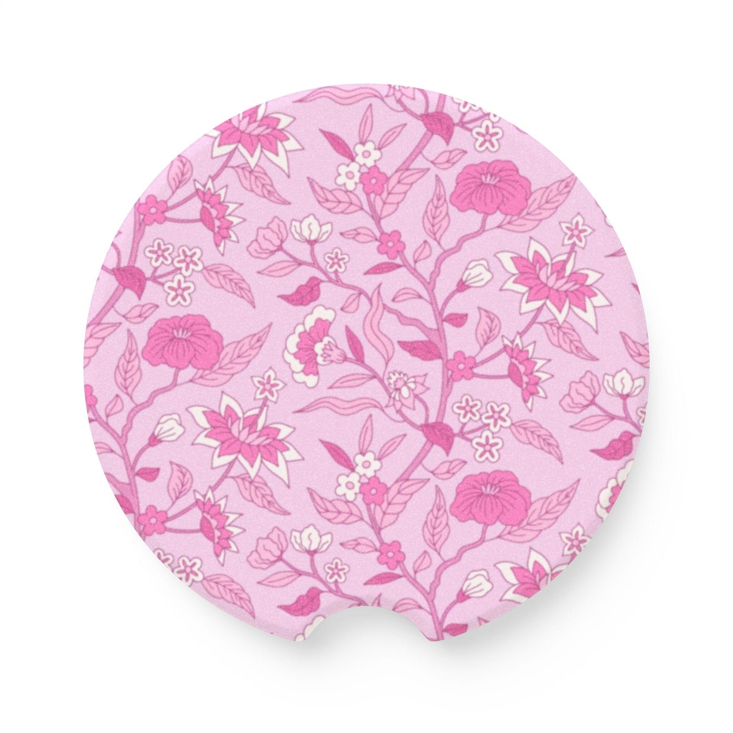 Preppy Pink Toile Car Coaster, Floral Drink Cup Holder Coaster • Cute Car Accessories Home Decor Printify