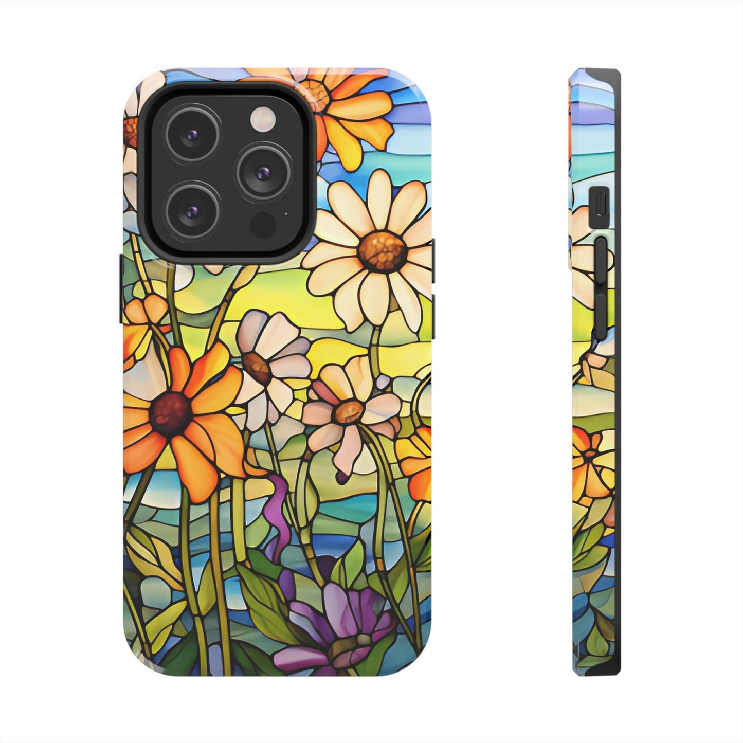 Stained Glass Daisies Impact Resistant Phone Case • Designed to fit most iPhone and Samsung Models Phone Case Printify iPhone 14 Pro