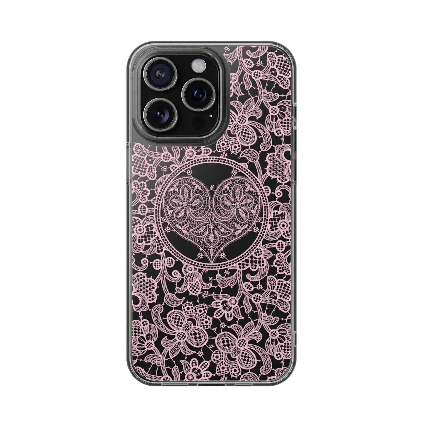 Pink Lace Coquette Phone Case • Clear Phone Case Designed to fit most iPhone and Samsung Phones Phone Case Printify iPhone 15 Pro Max Without gift packaging
