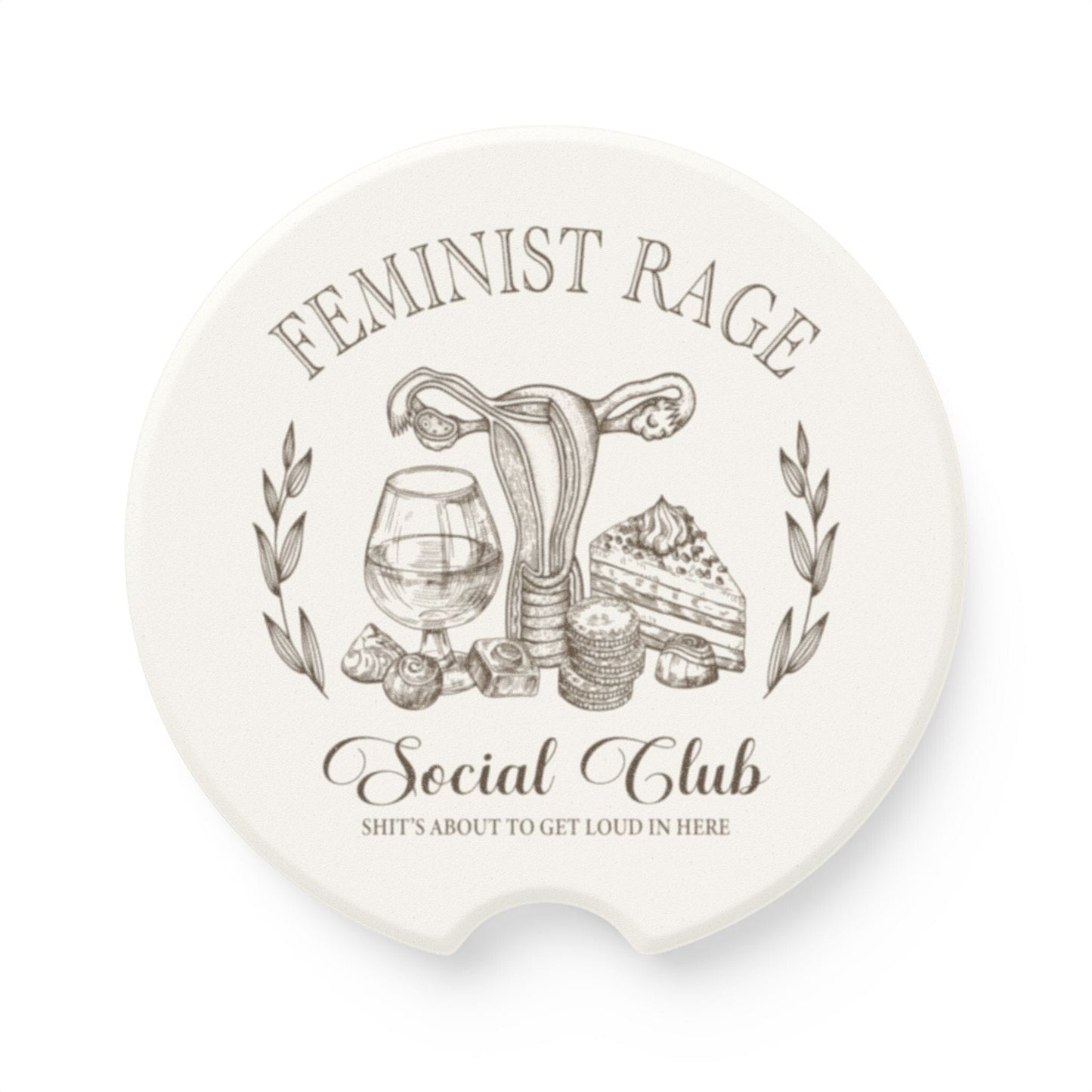 Feminist Rage Social Club Car Coaster • Perfect for the Empowered Woman's Ride Home Decor Printify 2.6'' × 2.6" 1pc