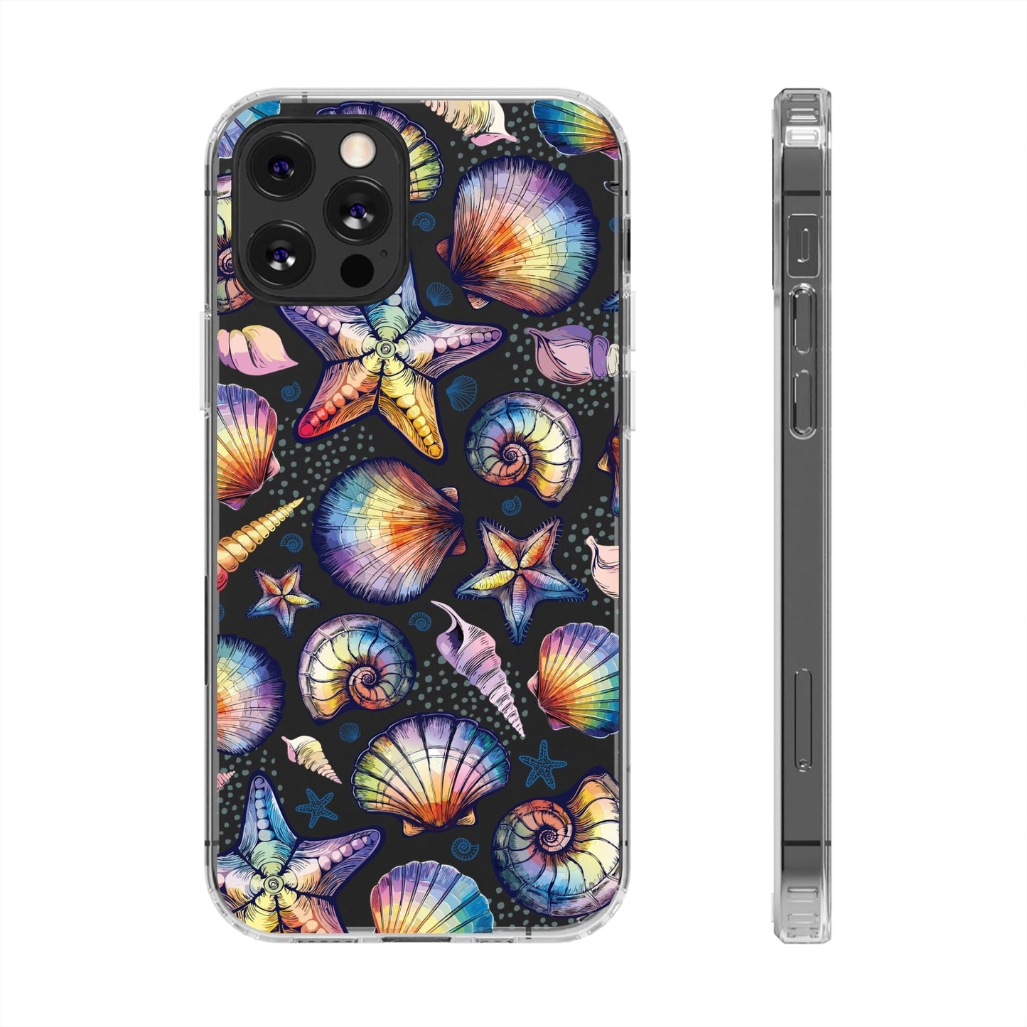 Rainbow Seashell Clear Phone Cases • Designed to fit most iPhone and Samsung Phones Phone Case Printify iPhone 12 Pro Without gift packaging