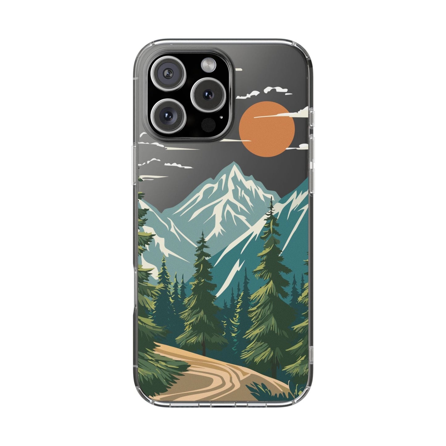 Clear Phone Cases • Adventure Awaits Mountain Scene Transparent Phonecases Designed to fit iPhone & Samsung Phone Case Printify iPhone 16 Pro Max Without gift packaging