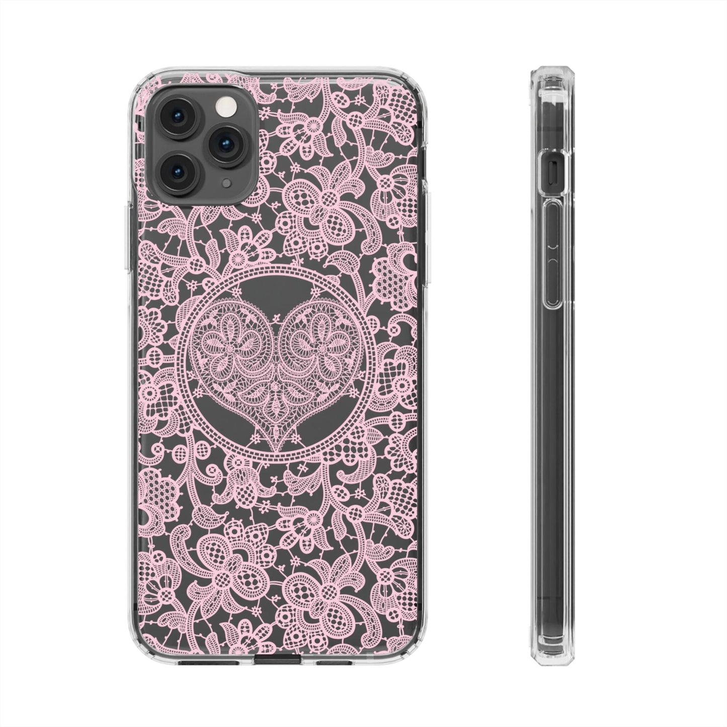 Pink Lace Coquette Phone Case • Clear Phone Case Designed to fit most iPhone and Samsung Phones Phone Case Printify iPhone 11 Pro Max Without gift packaging