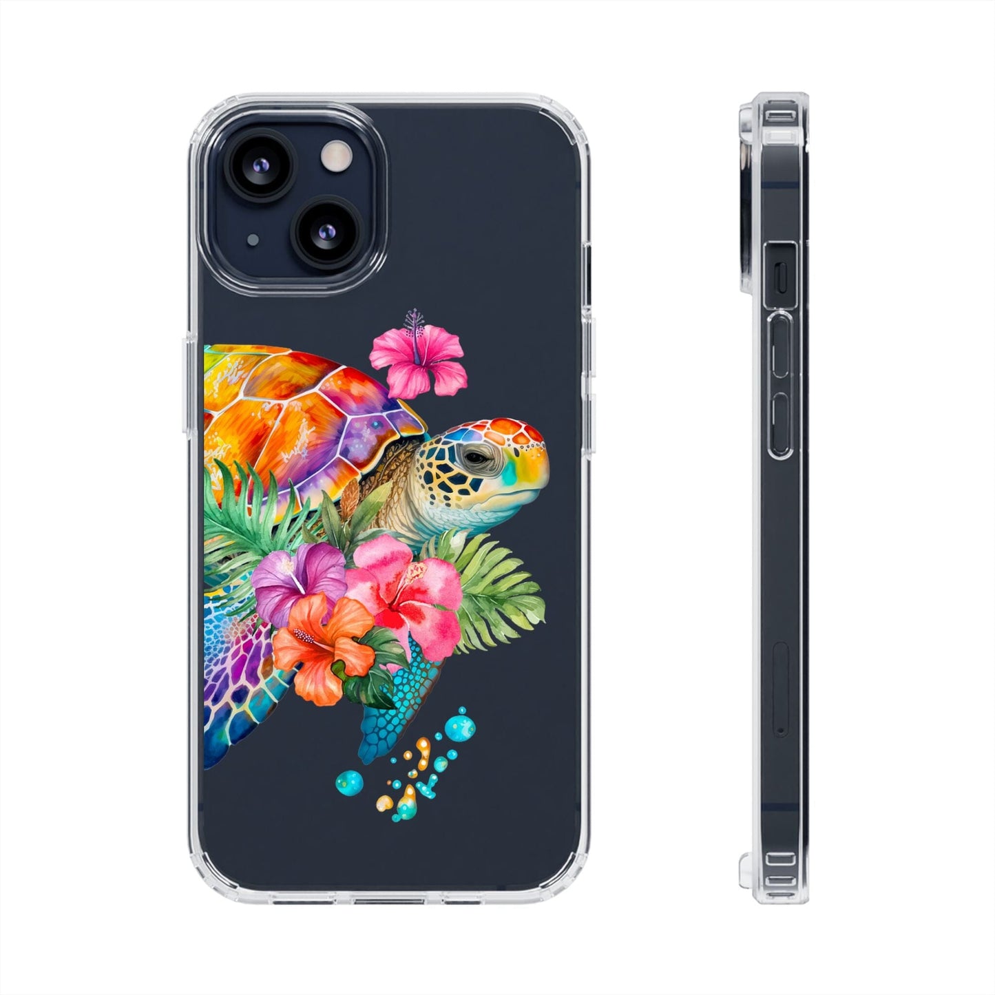 Coconut Girl Ocean Inspired Phone Cases, Sea Turtle and Hibiscus Flower Clear Phone Case Compatible with most iPhone and Samsung Models Phone Case Printify