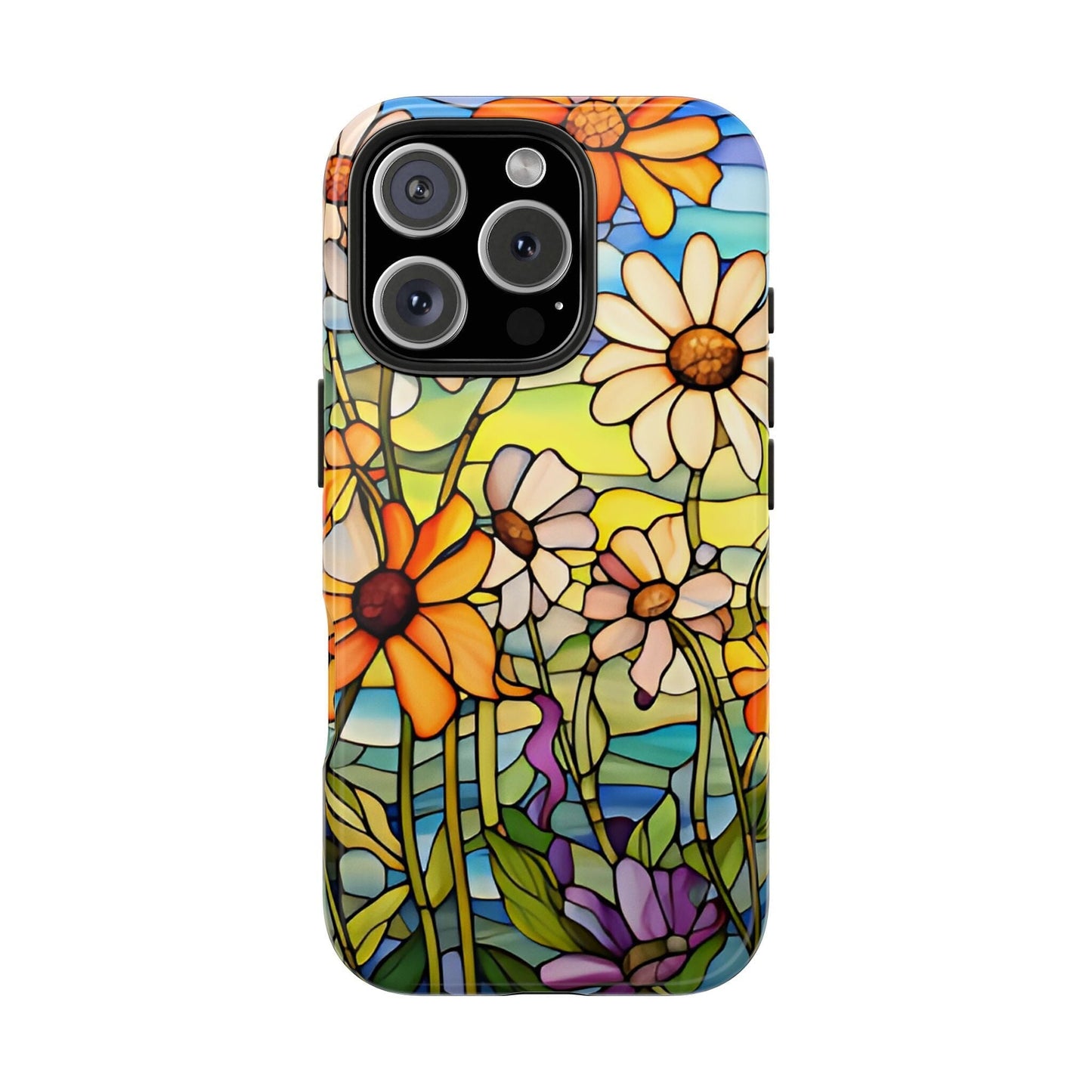 Stained Glass Daisies Impact Resistant Phone Case • Designed to fit most iPhone and Samsung Models Phone Case Printify iPhone 16 Pro