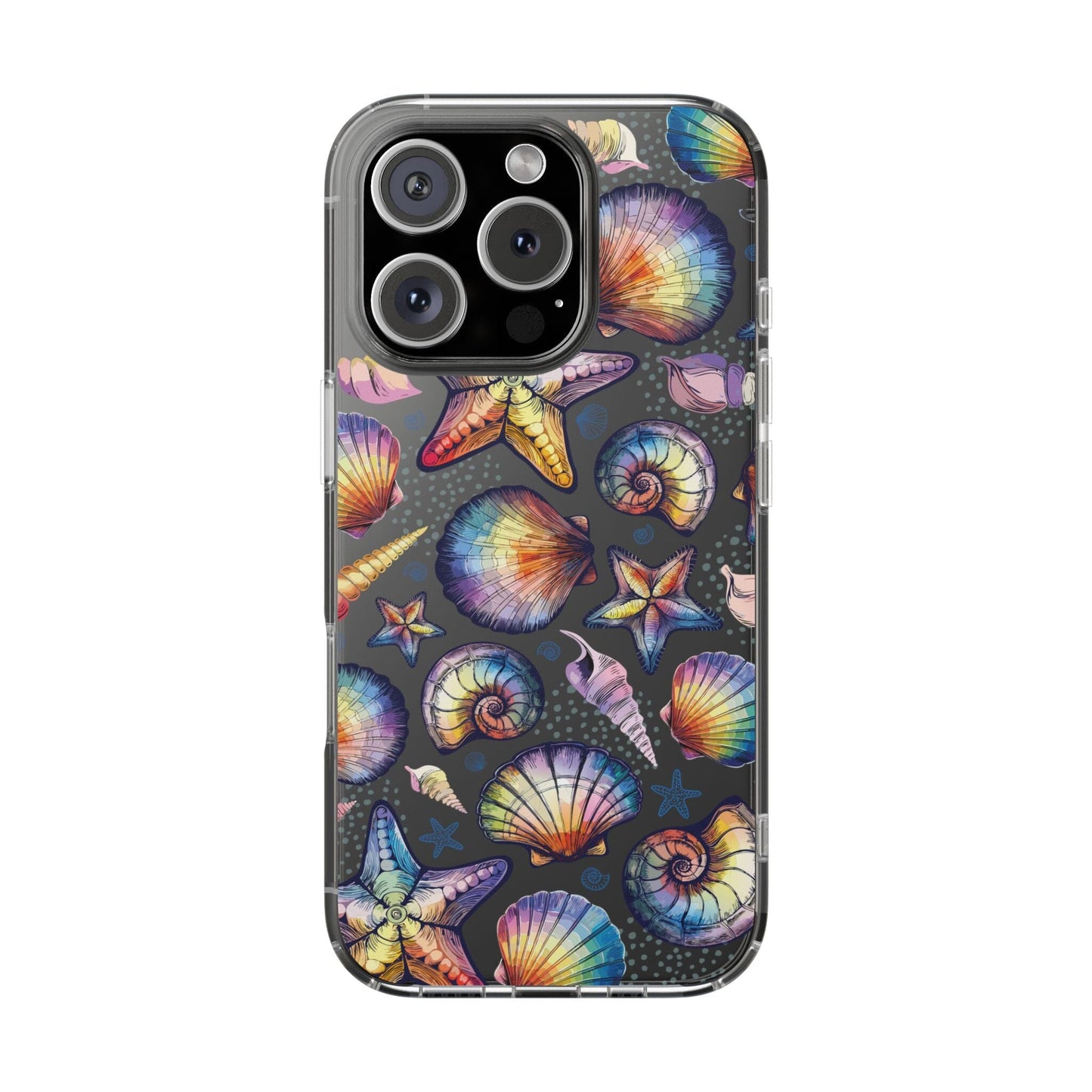 Rainbow Seashell Clear Phone Cases • Designed to fit most iPhone and Samsung Phones Phone Case Printify iPhone 16 Pro Without gift packaging