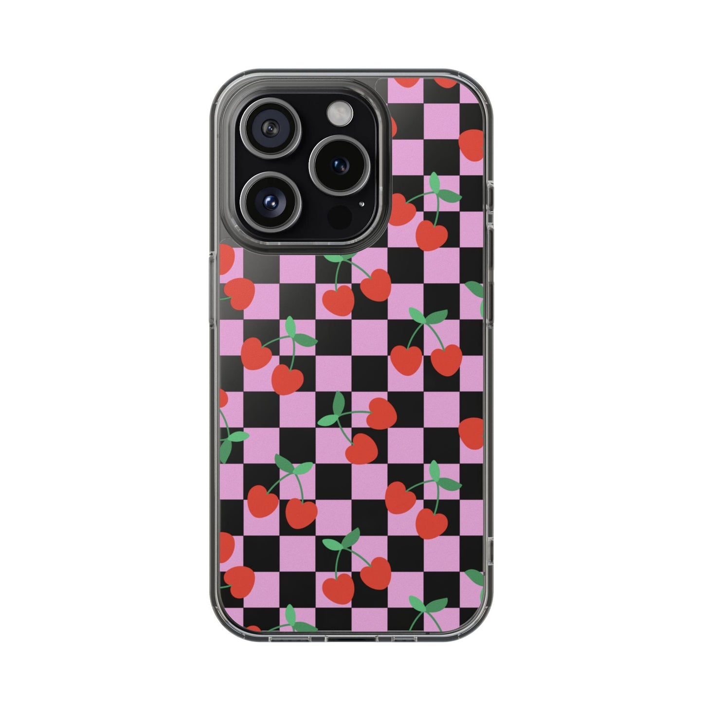 iPhone 16 Clear Case, Pink Checkered Cherry Phone Case • y2K Aesthetic Phone Cases Designed to fit most iPhone and Samsung Models Phone Case Printify iPhone 15 Pro Without gift packaging