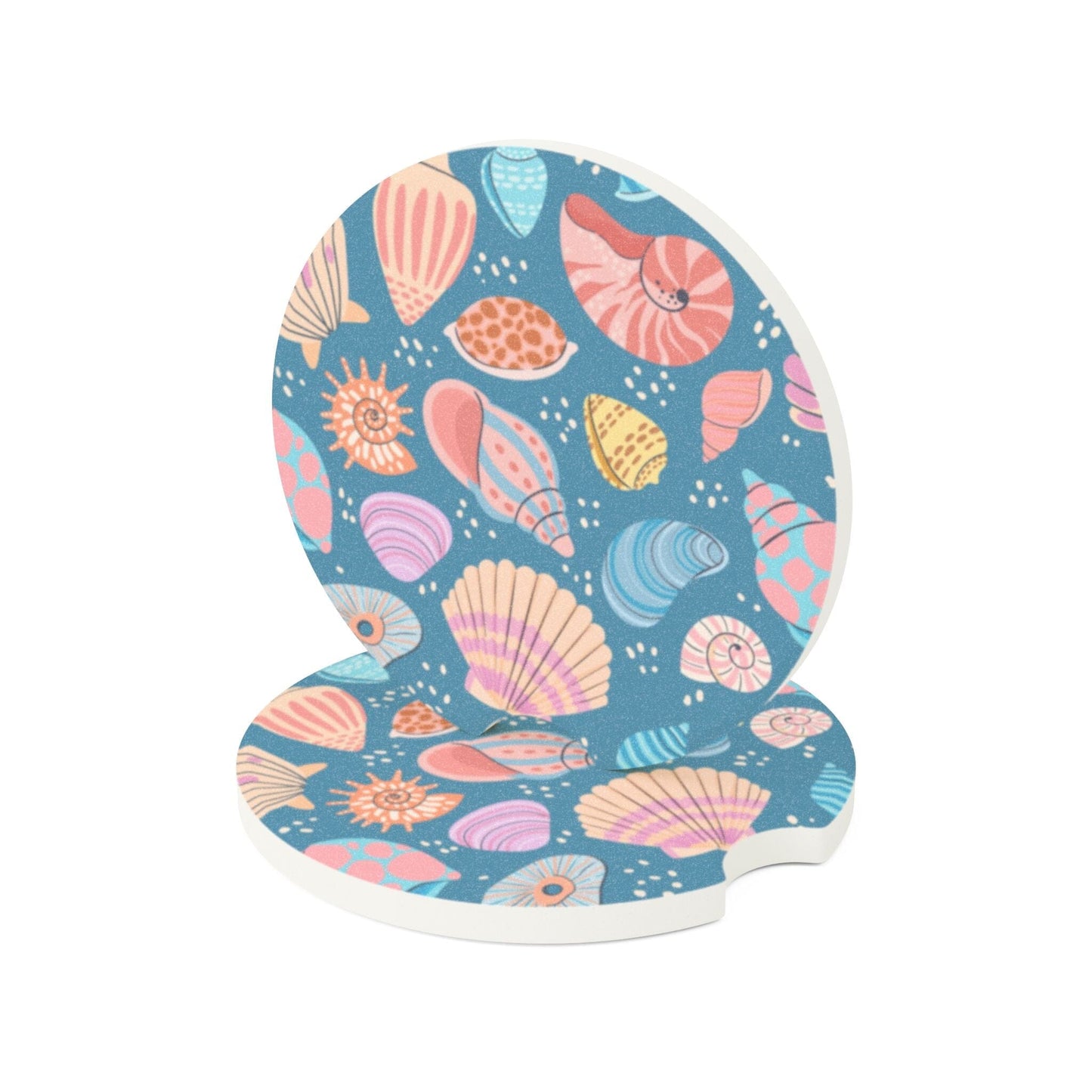 Coconut Girl Cup Holder Coasters, Beachy Seashell Car Coasters • Cute Car Accessories Home Decor Printify 2.6'' × 2.6" 2pcs