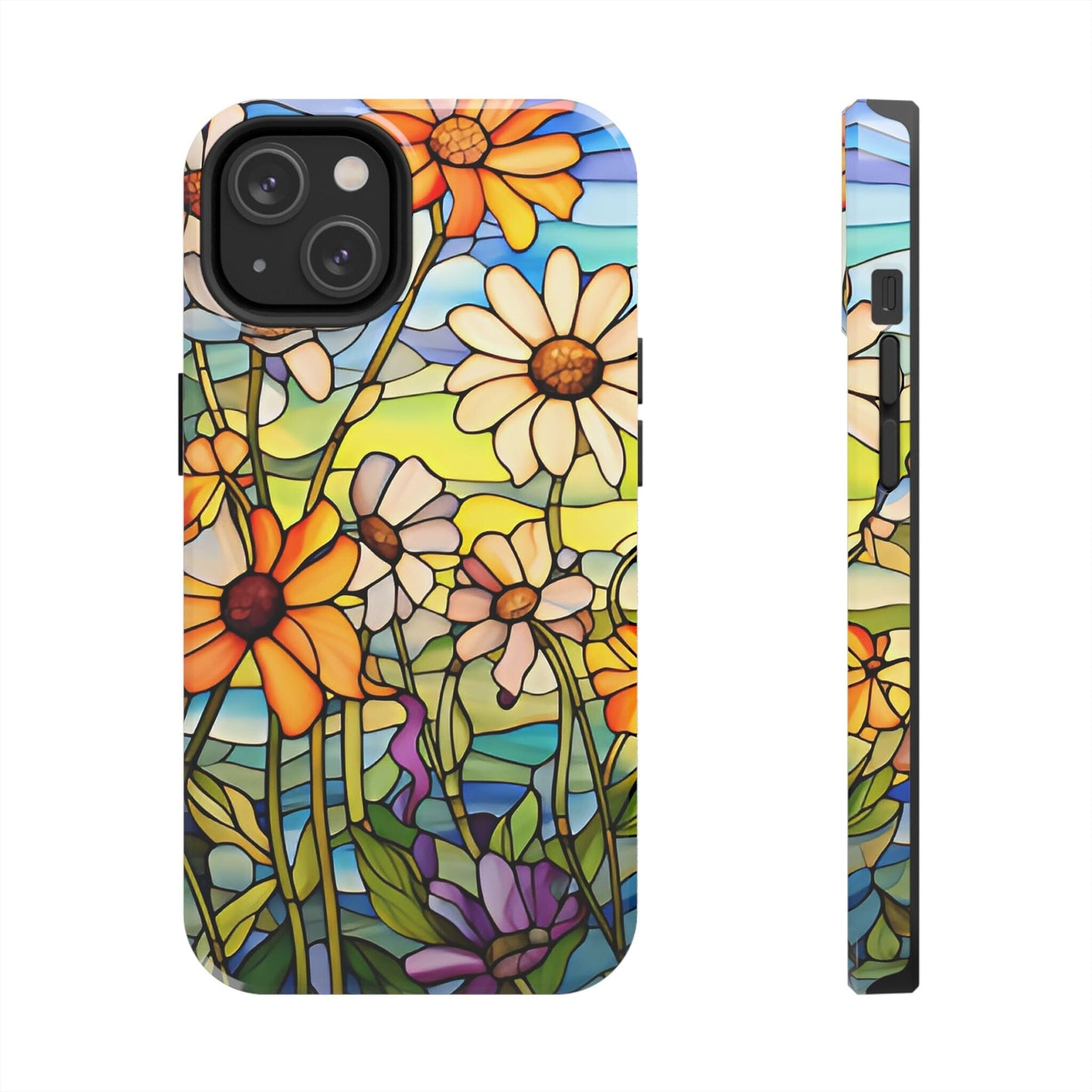 Stained Glass Daisies Impact Resistant Phone Case • Designed to fit most iPhone and Samsung Models Phone Case Printify iPhone 14