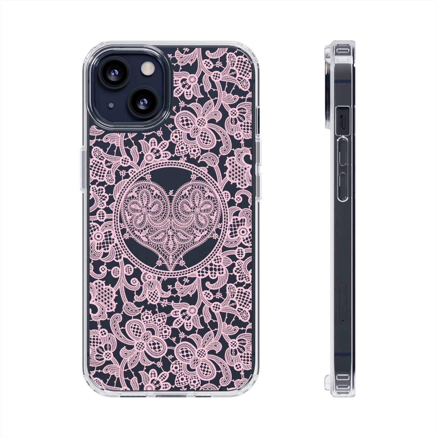 Pink Lace Coquette Phone Case • Clear Phone Case Designed to fit most iPhone and Samsung Phones Phone Case Printify iPhone 13 Without gift packaging