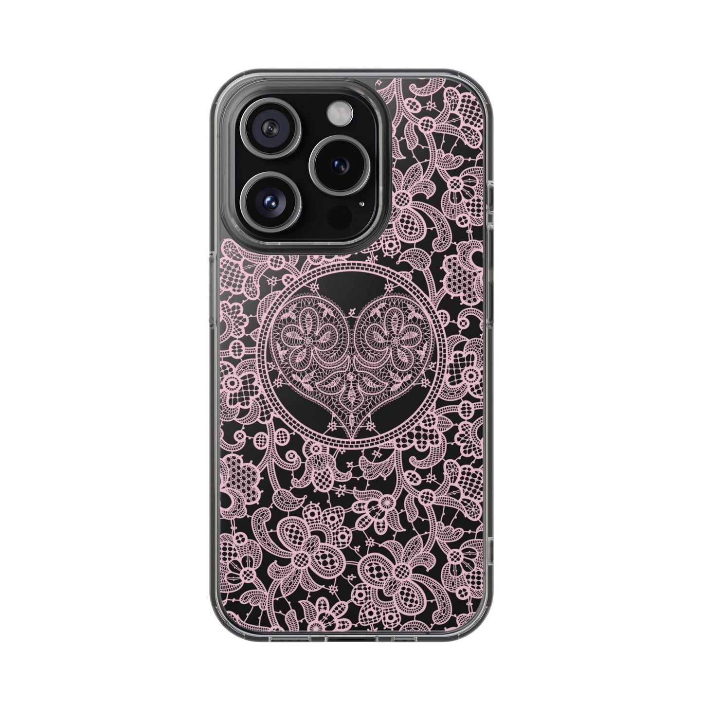 Pink Lace Coquette Phone Case • Clear Phone Case Designed to fit most iPhone and Samsung Phones Phone Case Printify iPhone 15 Pro Without gift packaging