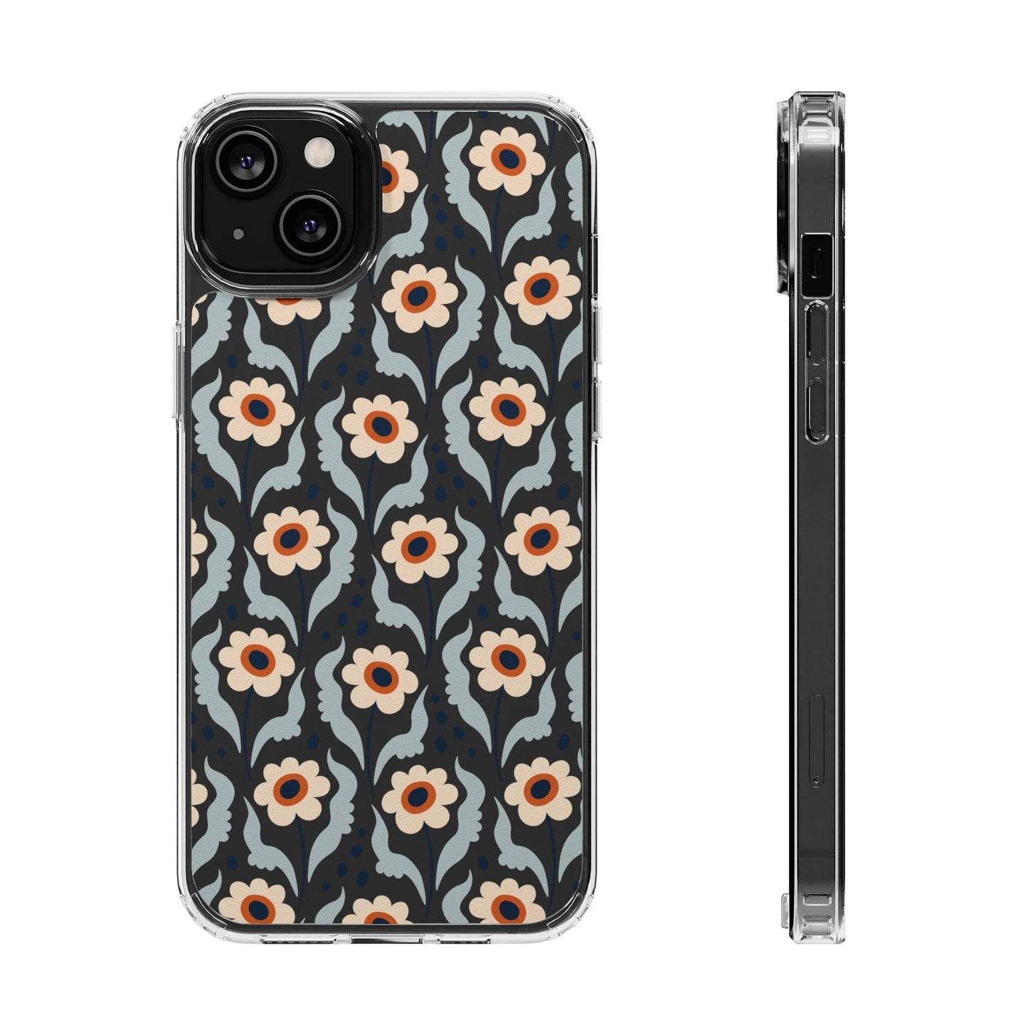 Retro Daisies Clear Phone Case • Designed to fit Most iPhone and Samsung Phones Phone Case Printify iPhone 14 Plus Without gift packaging