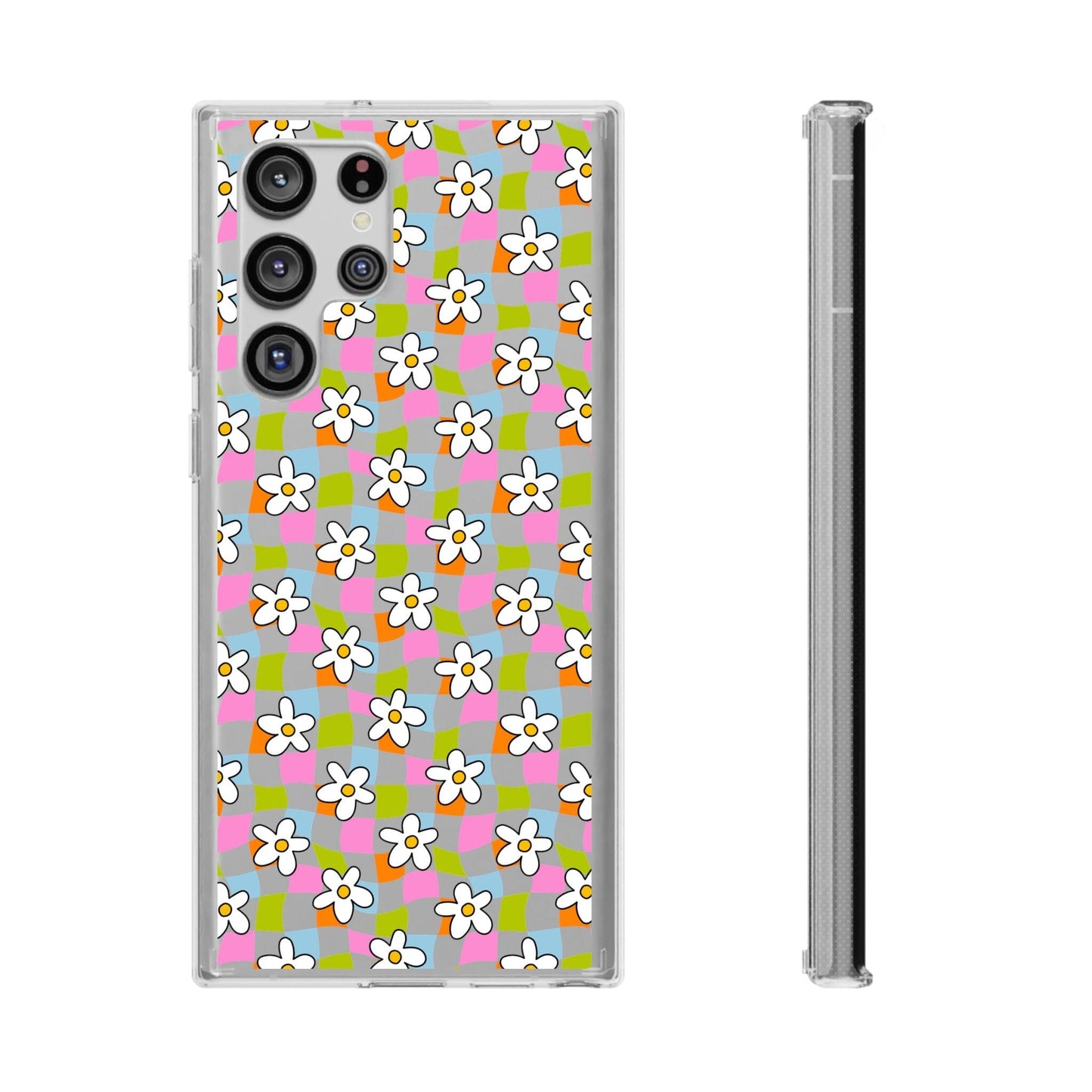 Trendy y2k Aesthetic iPhone Cases, Clear Phone Case • Checkered Daisy Phone Case Designed to fit most iPhone and Samsung Models Phone Case Printify Samsung Galaxy S22 Ultra Without gift packaging