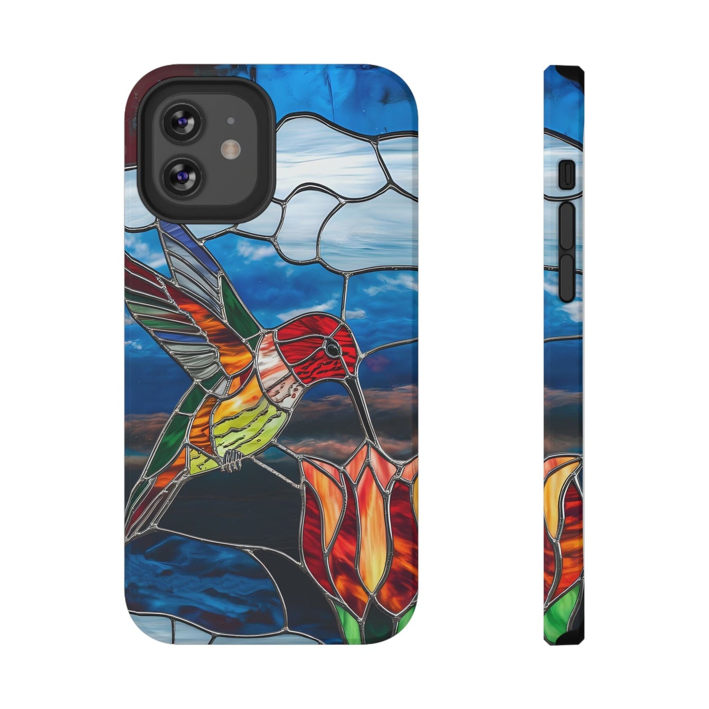 Stained Glass Humming Bird Phone Case, Tough Phonecase designed to fit iPhone and Galaxy Bird Lover Gifts Phone Case Printify iPhone 12 Matte Without gift packaging