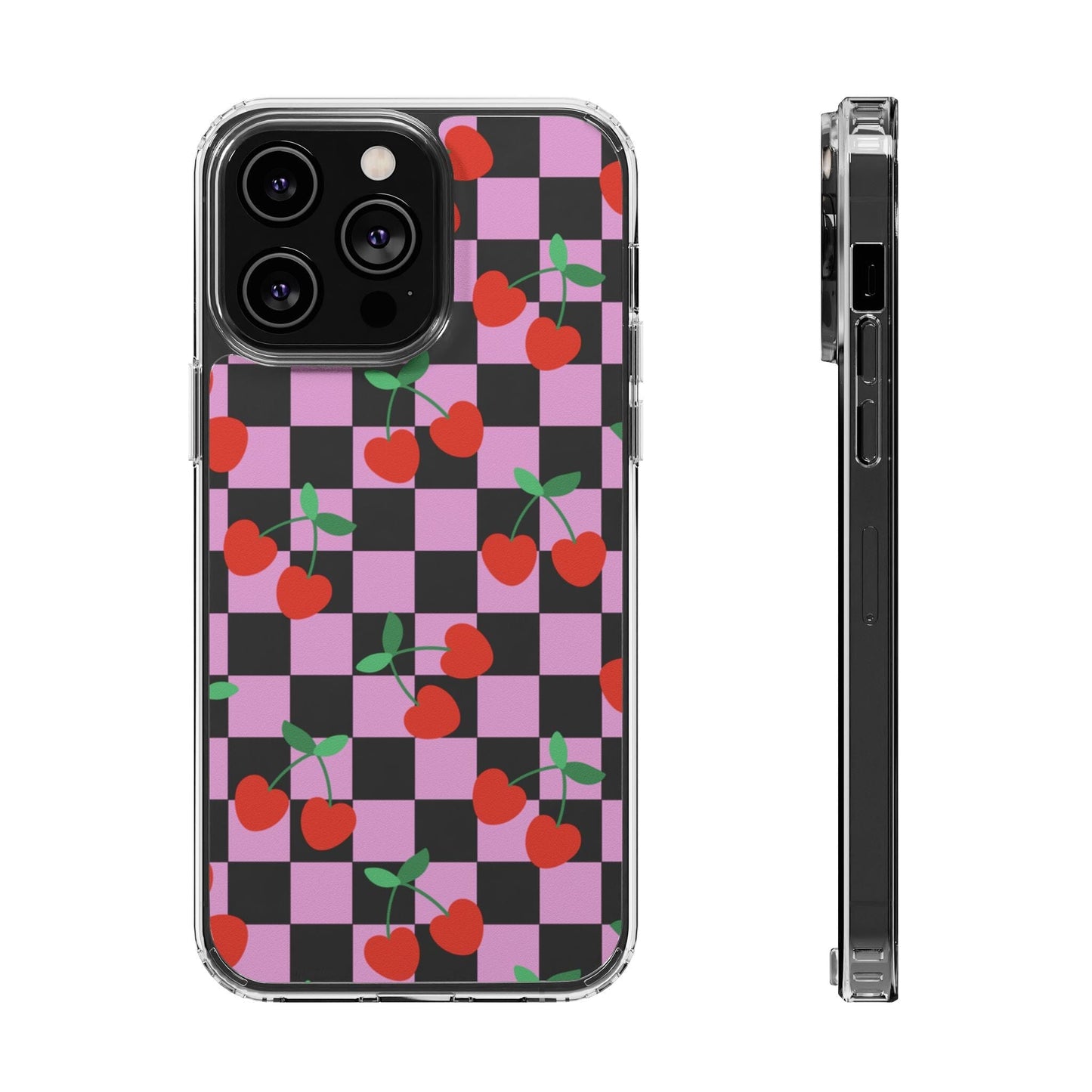 iPhone 16 Clear Case, Pink Checkered Cherry Phone Case • y2K Aesthetic Phone Cases Designed to fit most iPhone and Samsung Models Phone Case Printify iPhone 14 Pro Max Without gift packaging