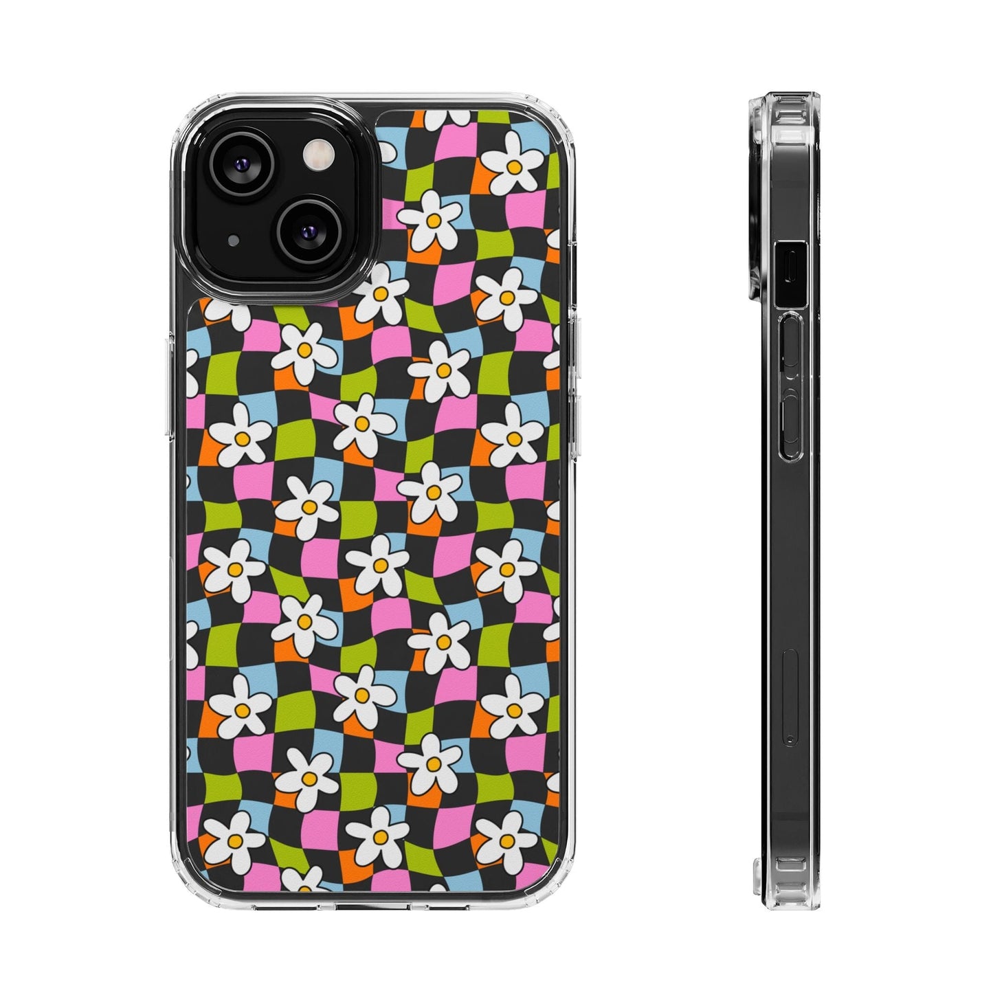 Trendy y2k Aesthetic iPhone Cases, Clear Phone Case • Checkered Daisy Phone Case Designed to fit most iPhone and Samsung Models Phone Case Printify iPhone 14 Without gift packaging
