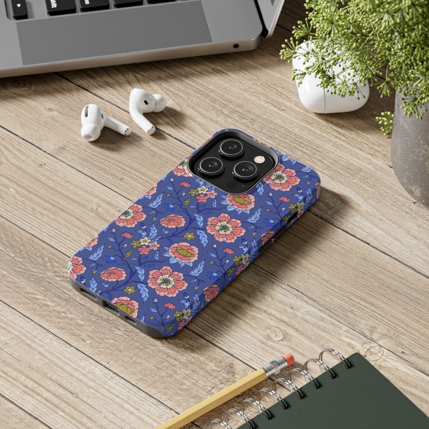 Floral iPhone 16 Case, Preppy Chinoiserie Pattern • Tough Phone Case Designed to Fit Most iPhone and Samsung Models Phone Case Printify iPhone 14 Pro