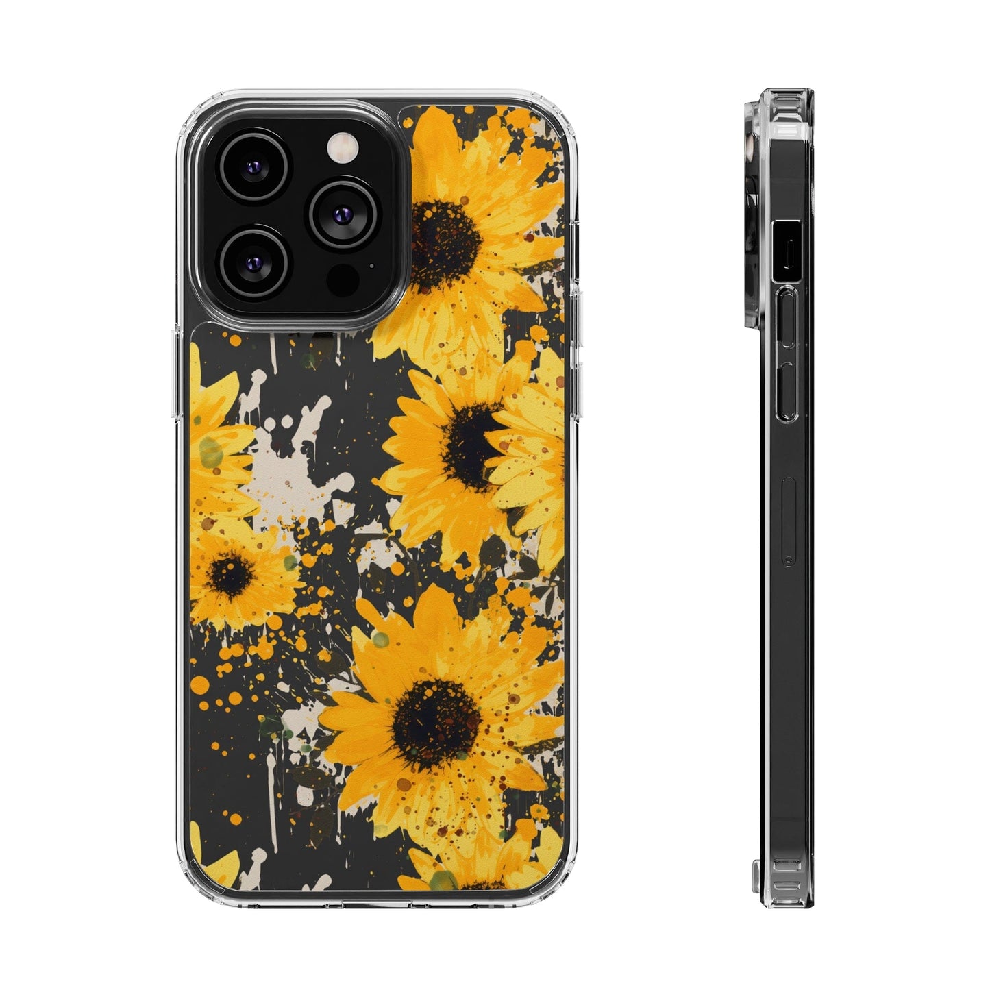 Sunflower Splatter Clear Phone Cases Phone Case Printify iPhone 14 Pro Max Without gift packaging