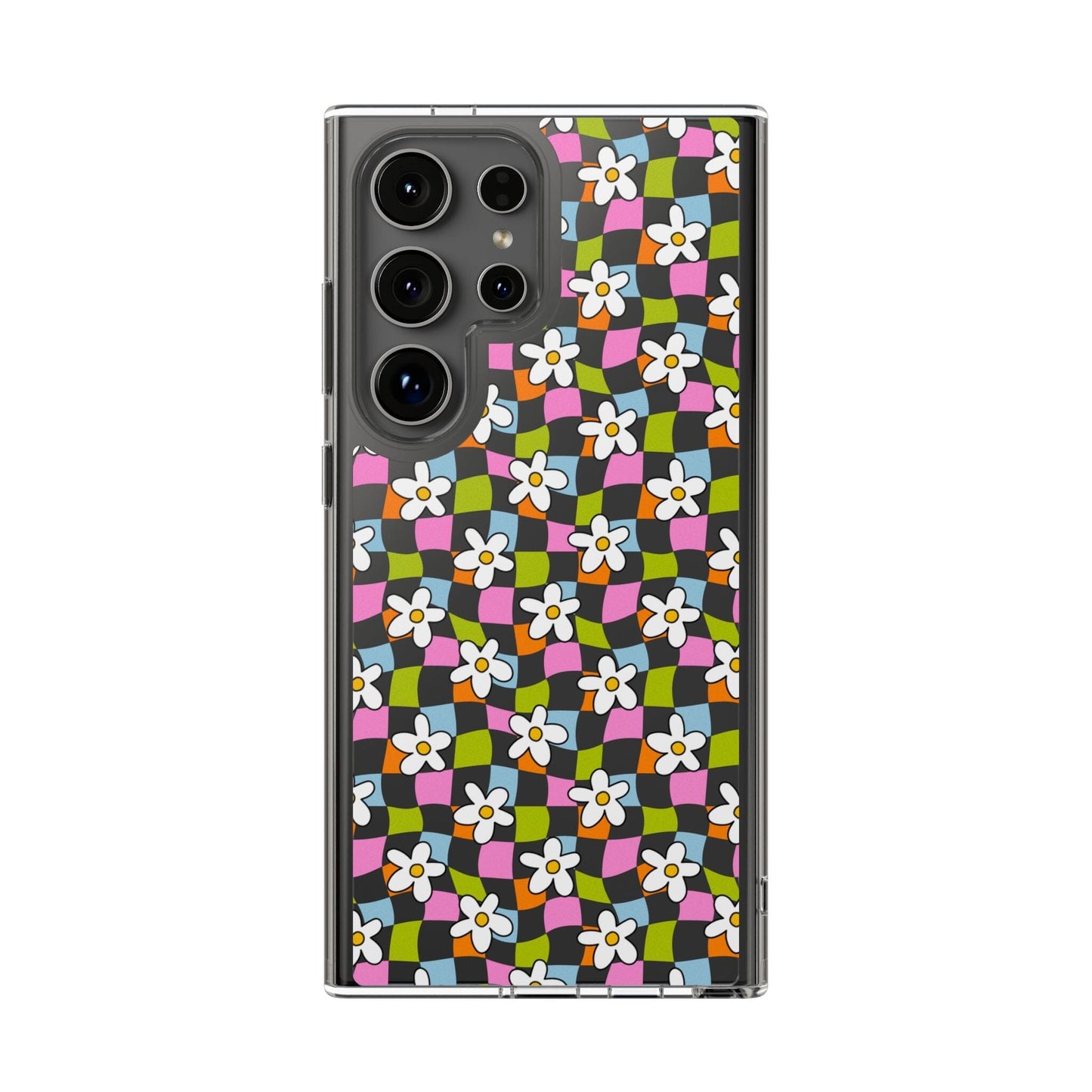 Trendy y2k Aesthetic iPhone Cases, Clear Phone Case • Checkered Daisy Phone Case Designed to fit most iPhone and Samsung Models Phone Case Printify Samsung Galaxy S24 Ultra Without gift packaging