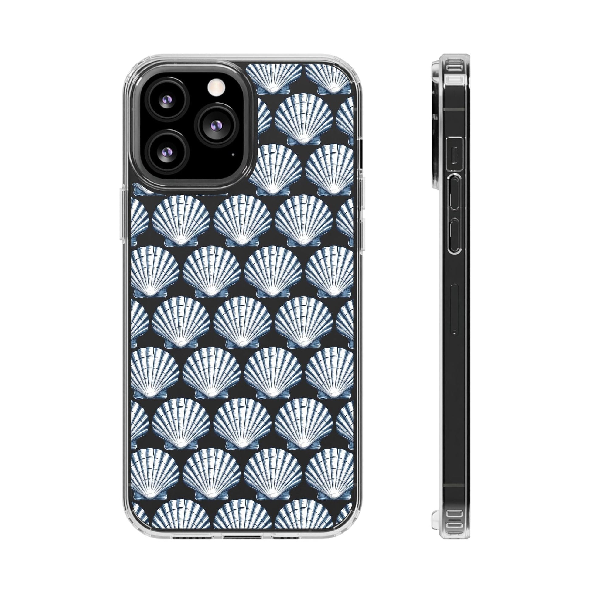 Blue iPhone 16 Clear Case, Seashell Phone Case, Coastal Vibes Mosaic Phone Case, iPhone 16 Pro Max, iPhone 15 Plus, Samsung Galaxy S24 Phone Case Printify iPhone 13 Pro Max Without gift packaging