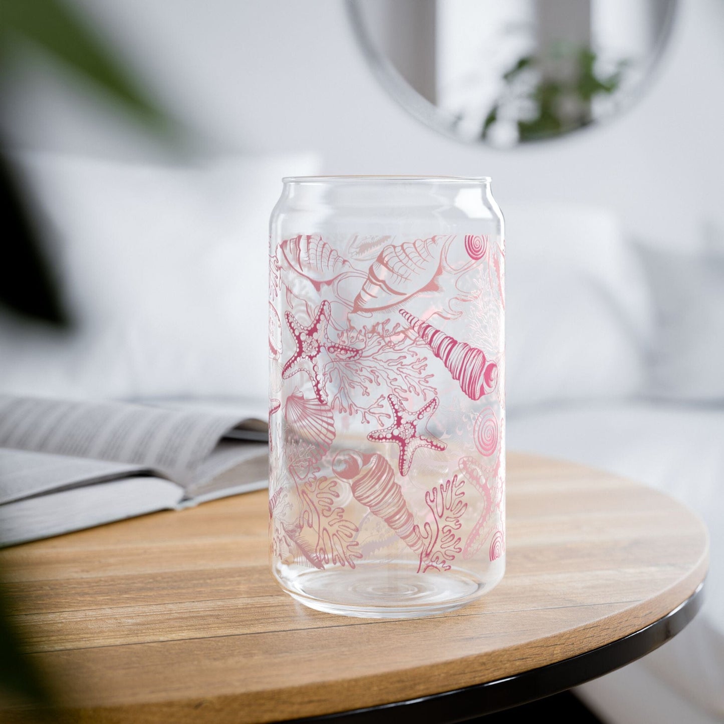 Beachy Shells Sipper Glass - 16oz, Eco-friendly Drinkware for Summer Parties and Coastal Vibes Mug Printify